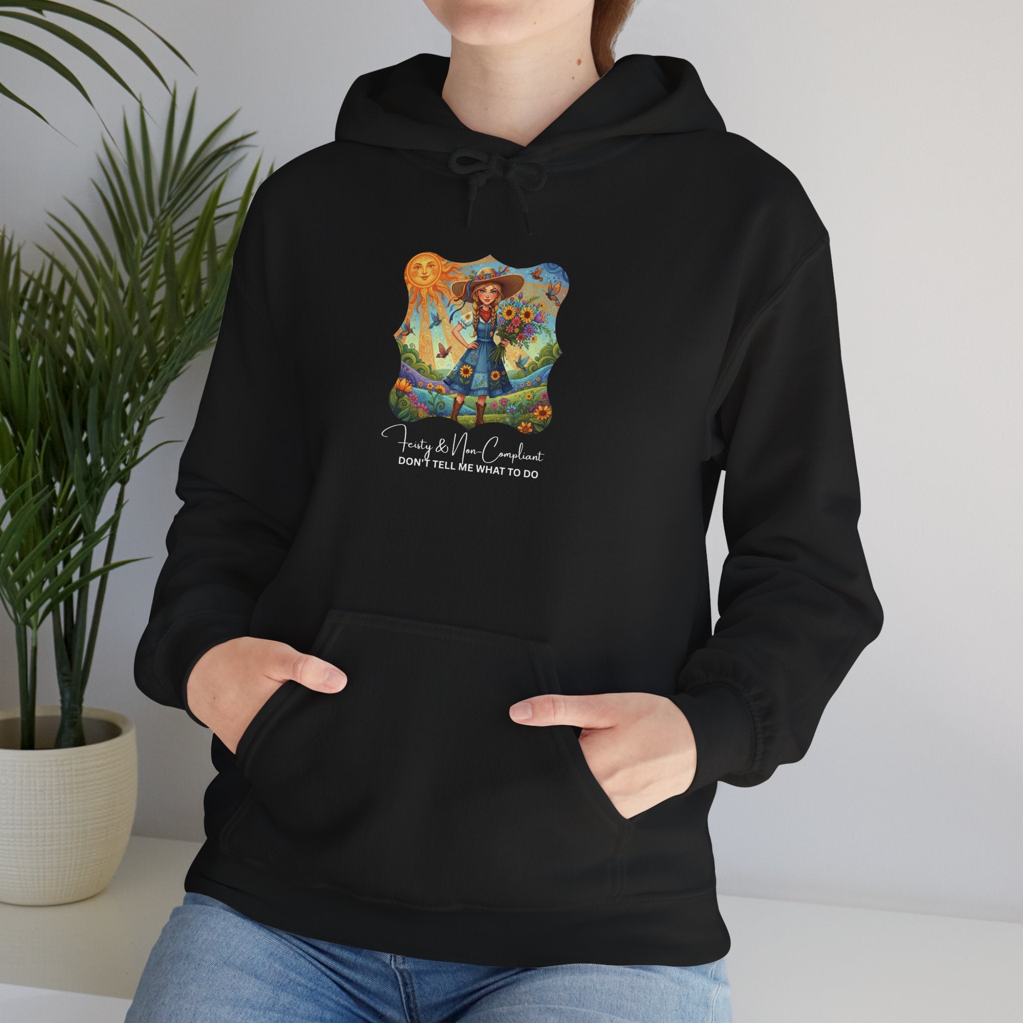 Whimsical Garden Hoodie — "FEISTY" Illustrated Comfort Sweatshirt
