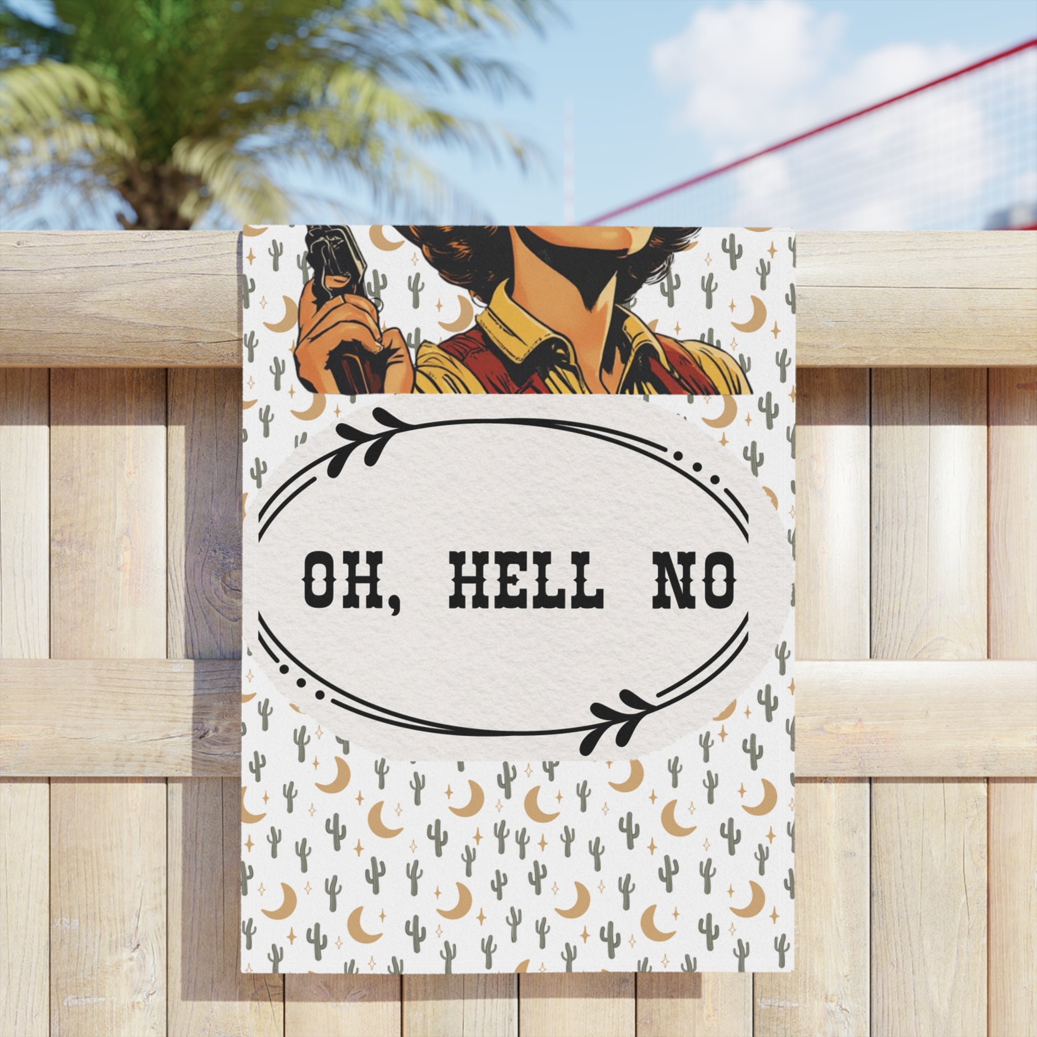 Oh, Hell No Retro Cowgirl Beach Towel — Funny Vintage Western Saying