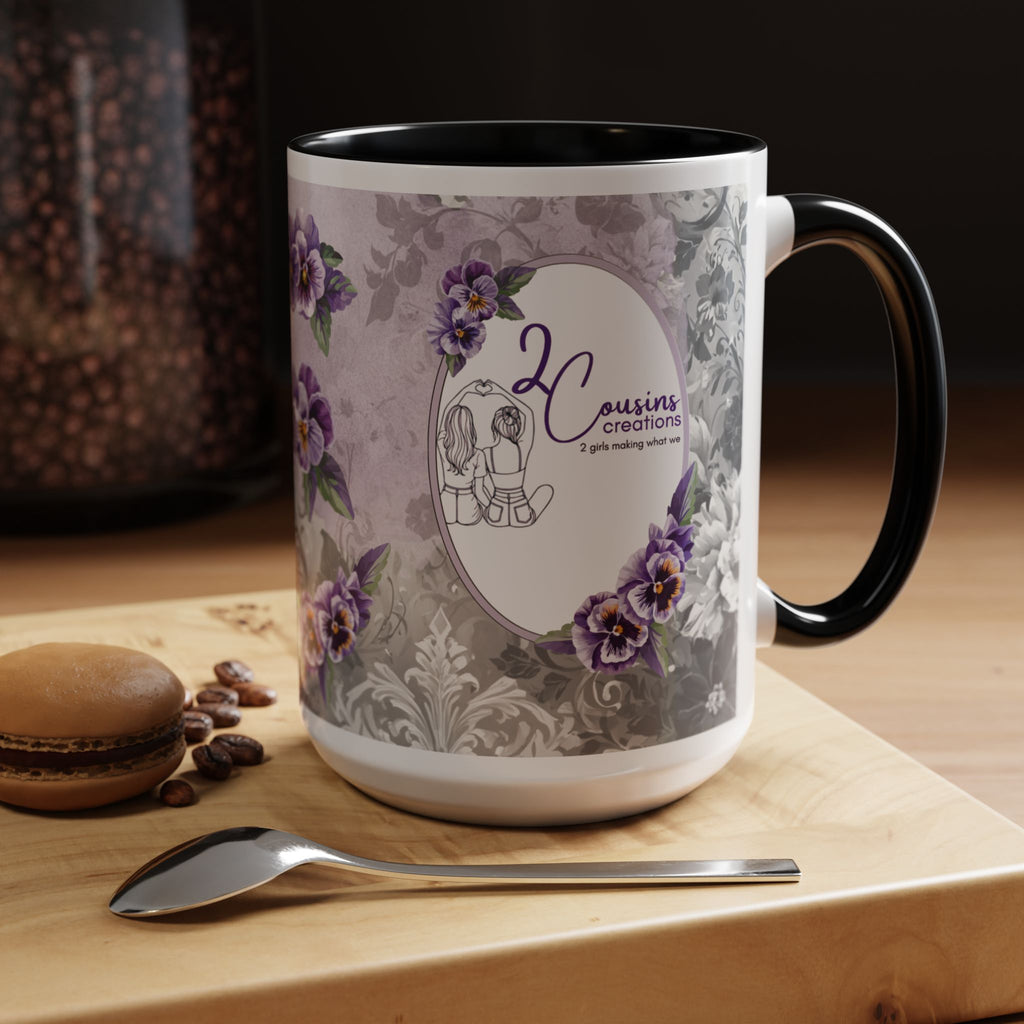 2 Cousins Creations Logo Floral Accent Coffee Mug — 15oz