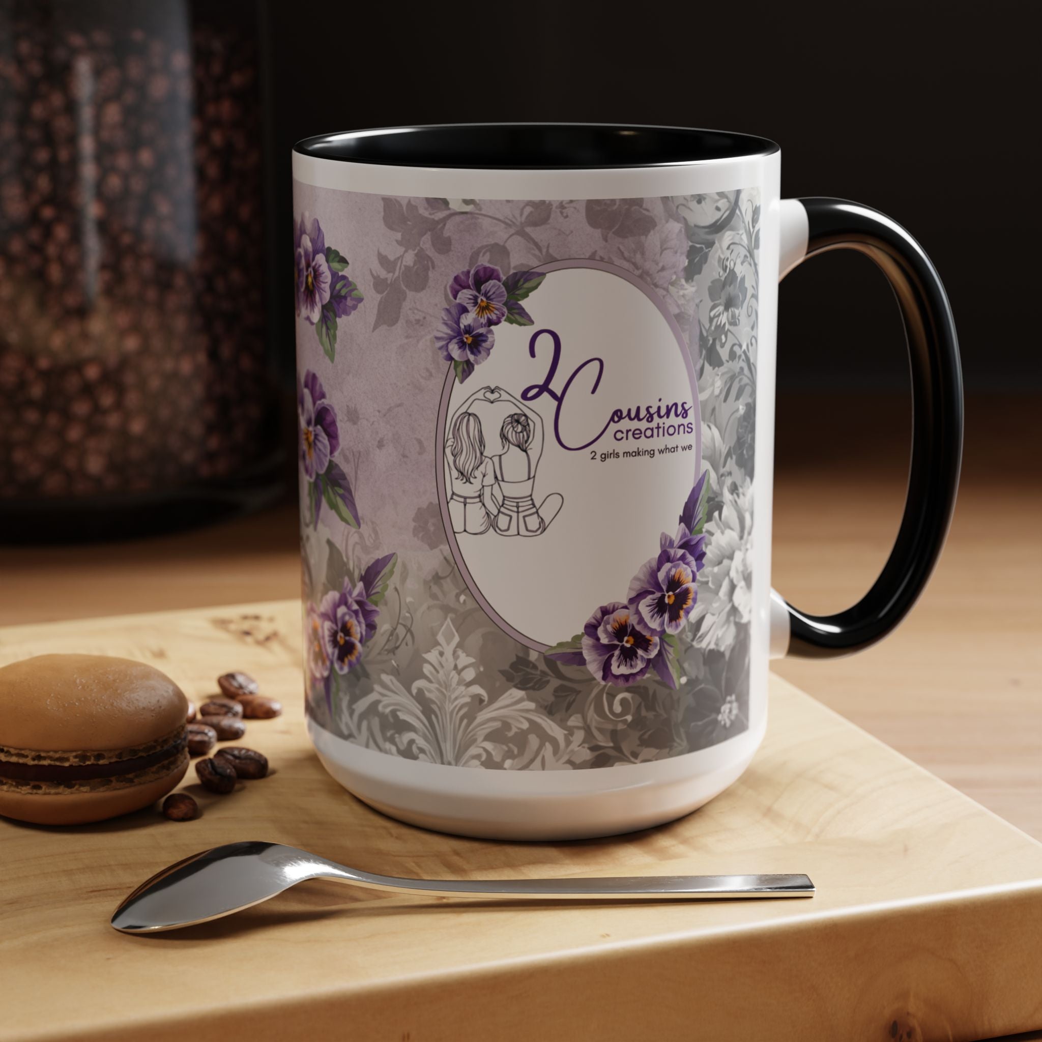 2 Cousins Creations Logo Floral Accent Coffee Mug — 15oz