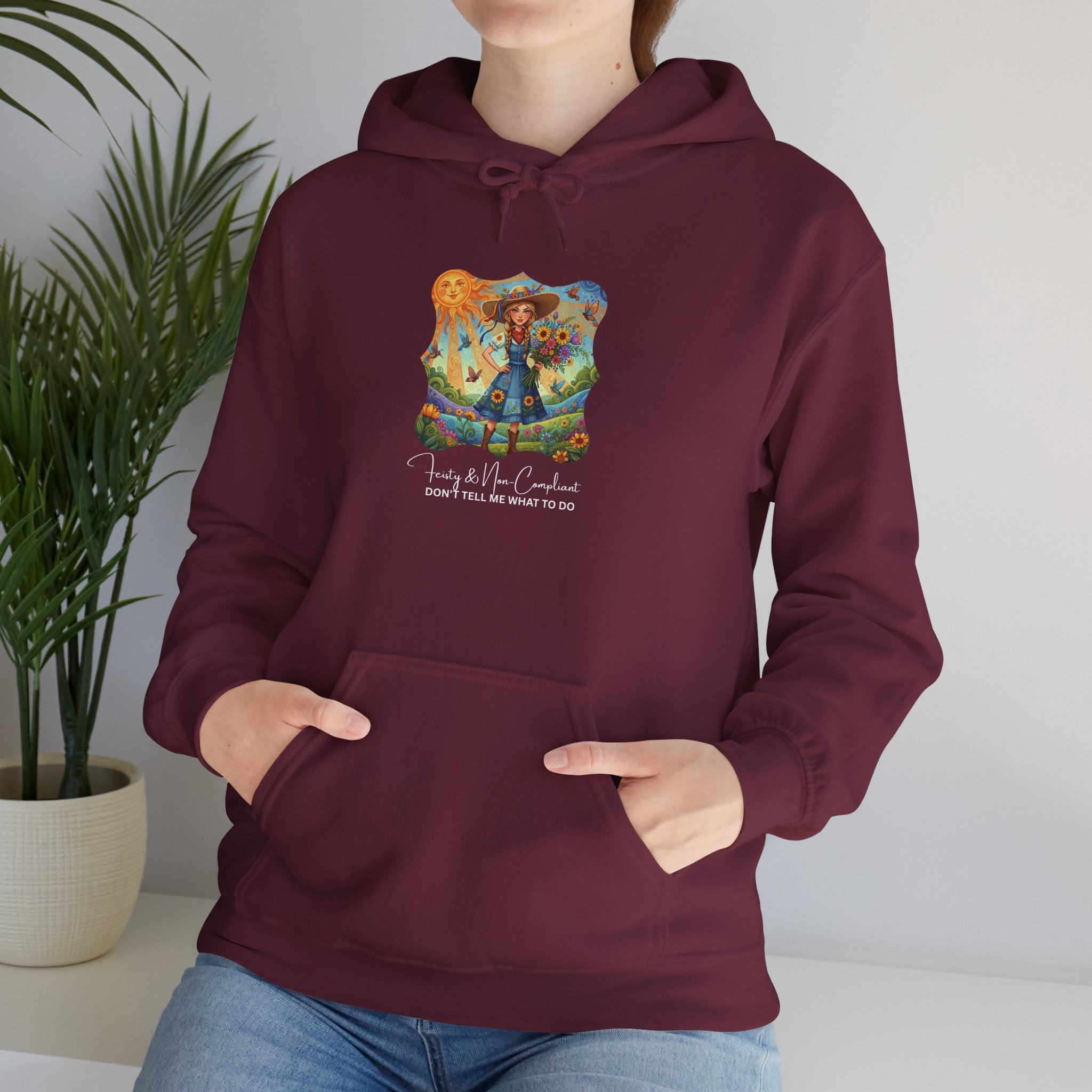 Whimsical Garden Hoodie — "FEISTY" Illustrated Comfort Sweatshirt