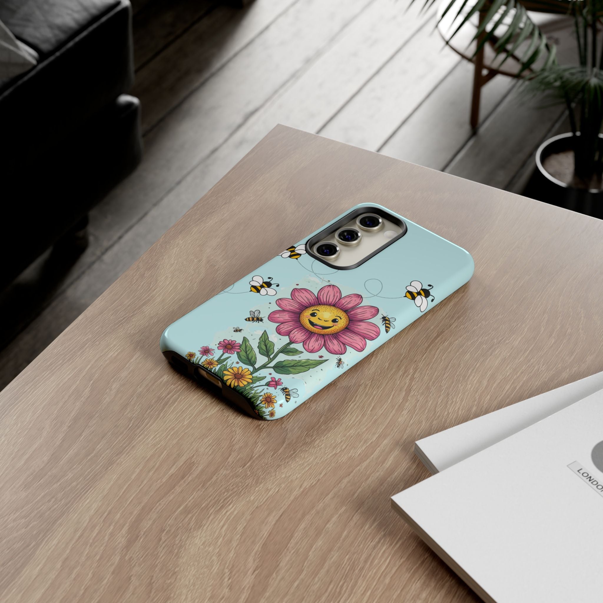 Cute Bee & Smiley Flower Phone Case — Floral Garden Protective Cover