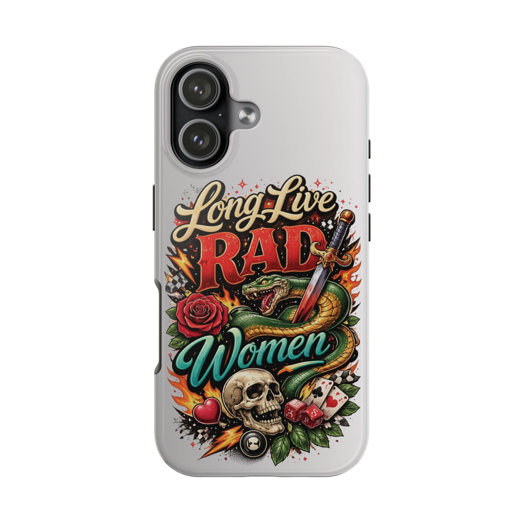 Long Live Rad Women Tough Phone Case — Retro Tattoo Floral Skull Design