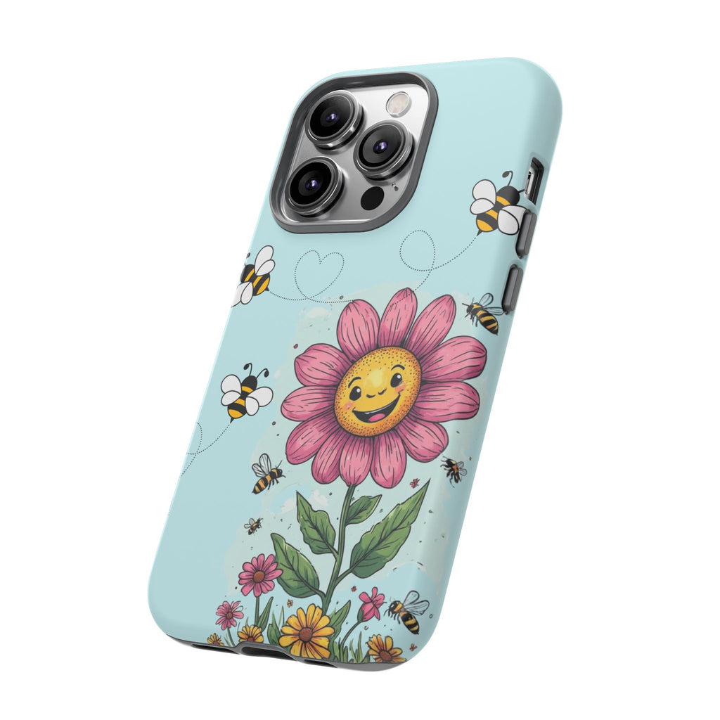 Cute Bee & Smiley Flower Phone Case — Floral Garden Protective Cover