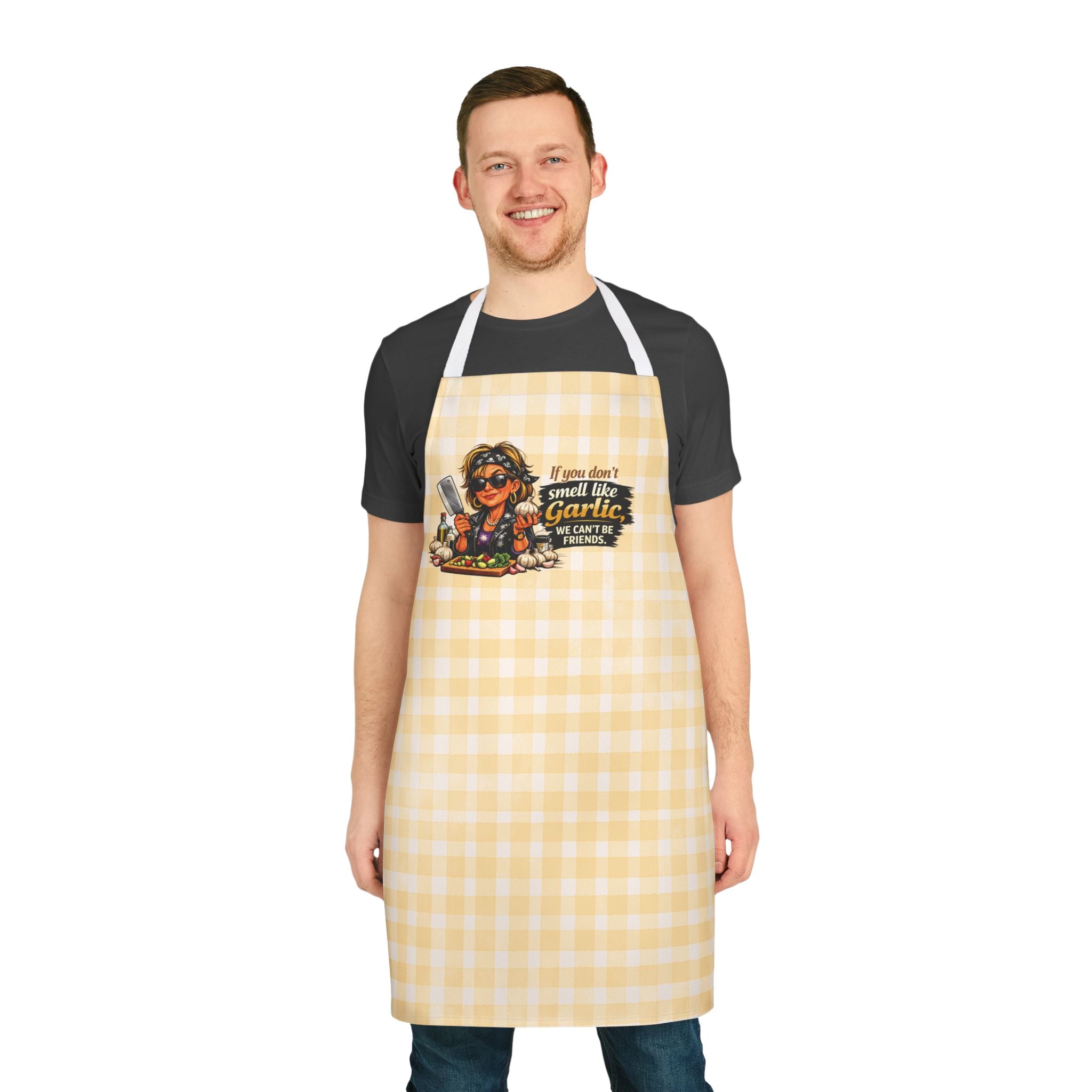 Garlic Lovers Apron — "If You Don't Smell Like Garlic, We Can't Be Friends" Yellow Gingham