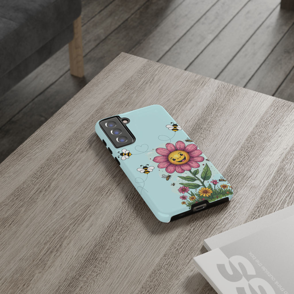 Cute Bee & Smiley Flower Phone Case — Floral Garden Protective Cover