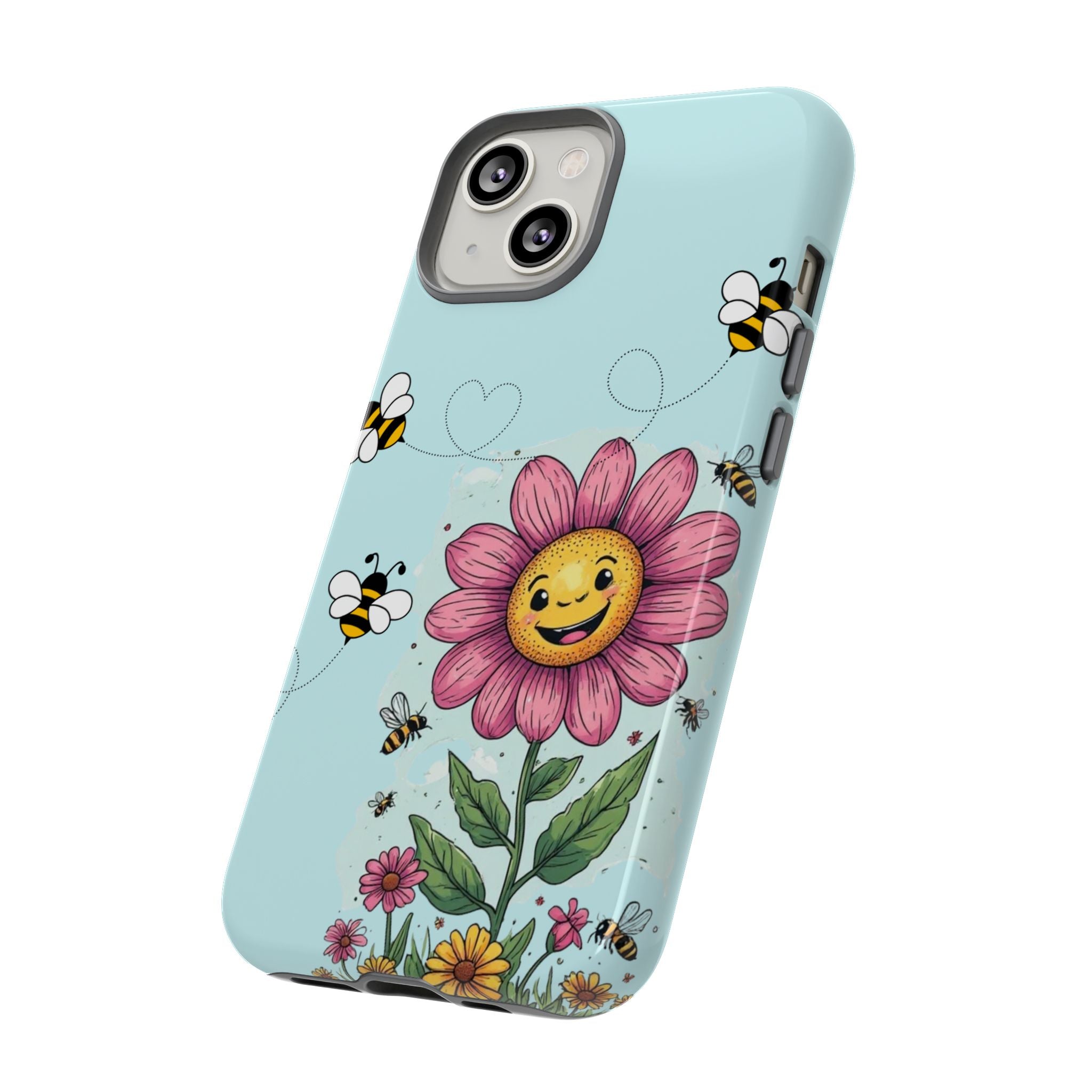 Cute Bee & Smiley Flower Phone Case — Floral Garden Protective Cover