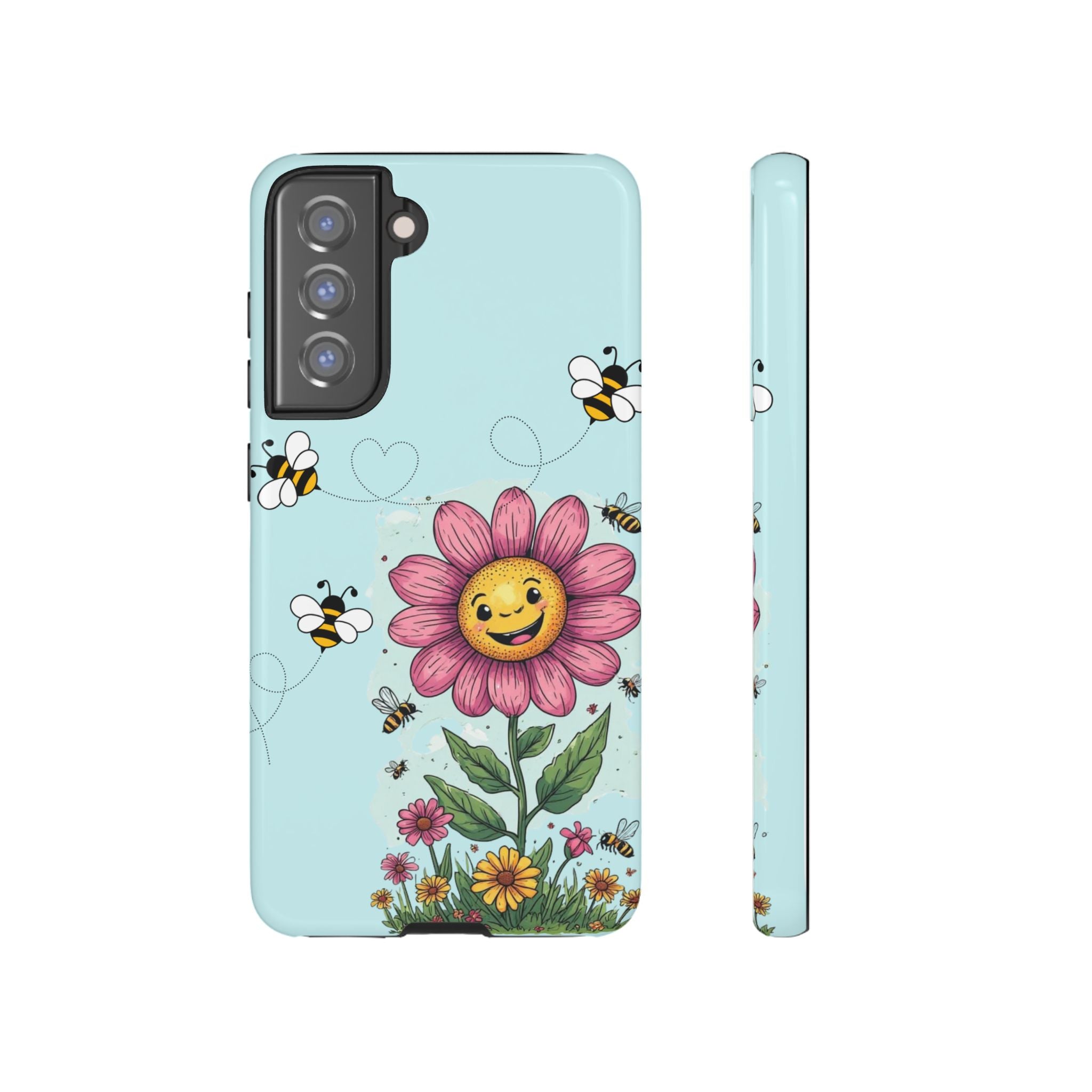 Cute Bee & Smiley Flower Phone Case — Floral Garden Protective Cover