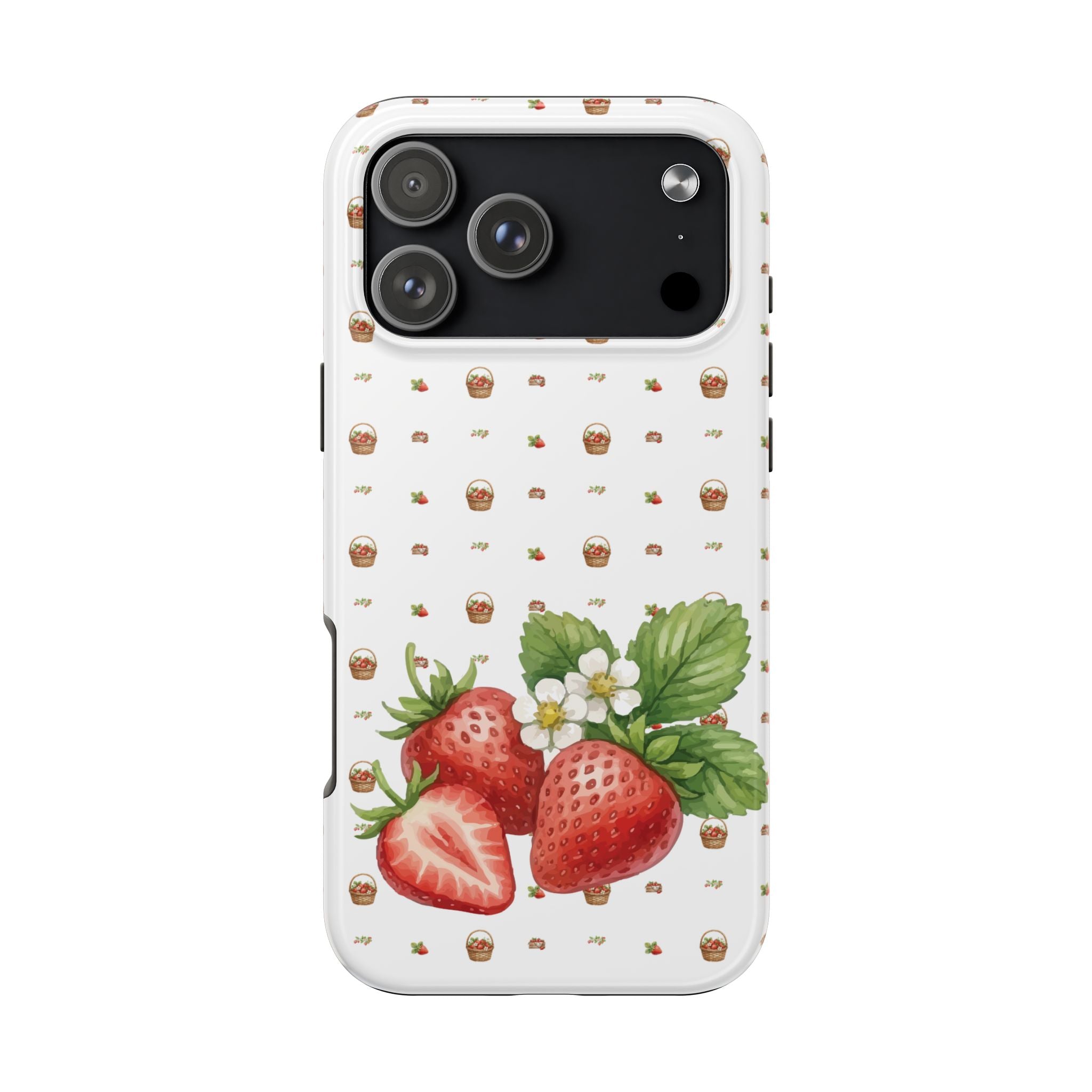 Strawberry Pattern Tough Phone Case — Vintage Botanical Fruit Design