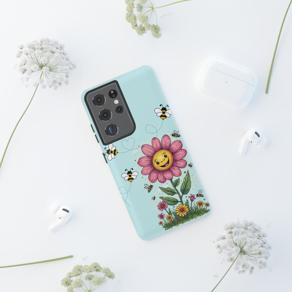 Cute Bee & Smiley Flower Phone Case — Floral Garden Protective Cover