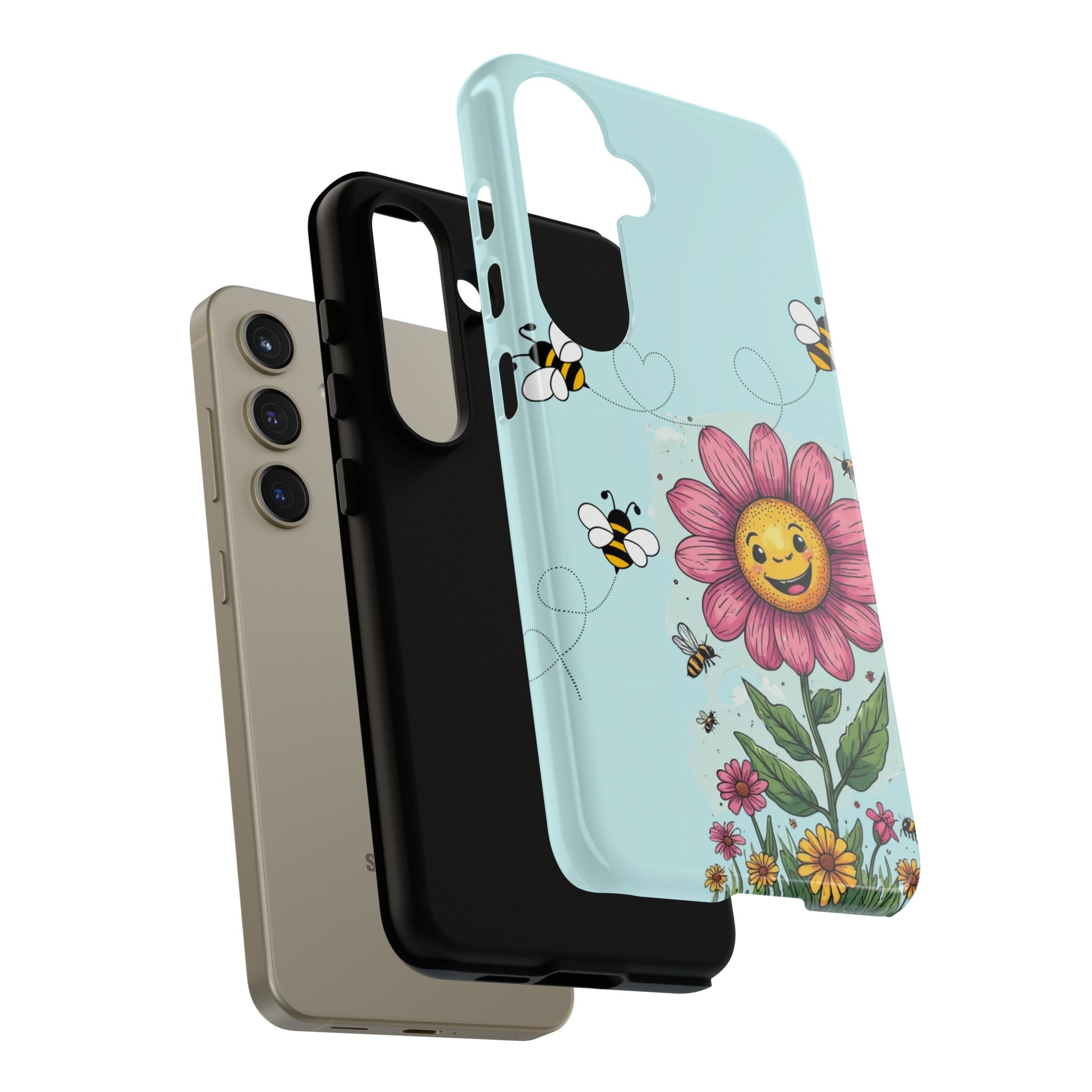 Cute Bee & Smiley Flower Phone Case — Floral Garden Protective Cover