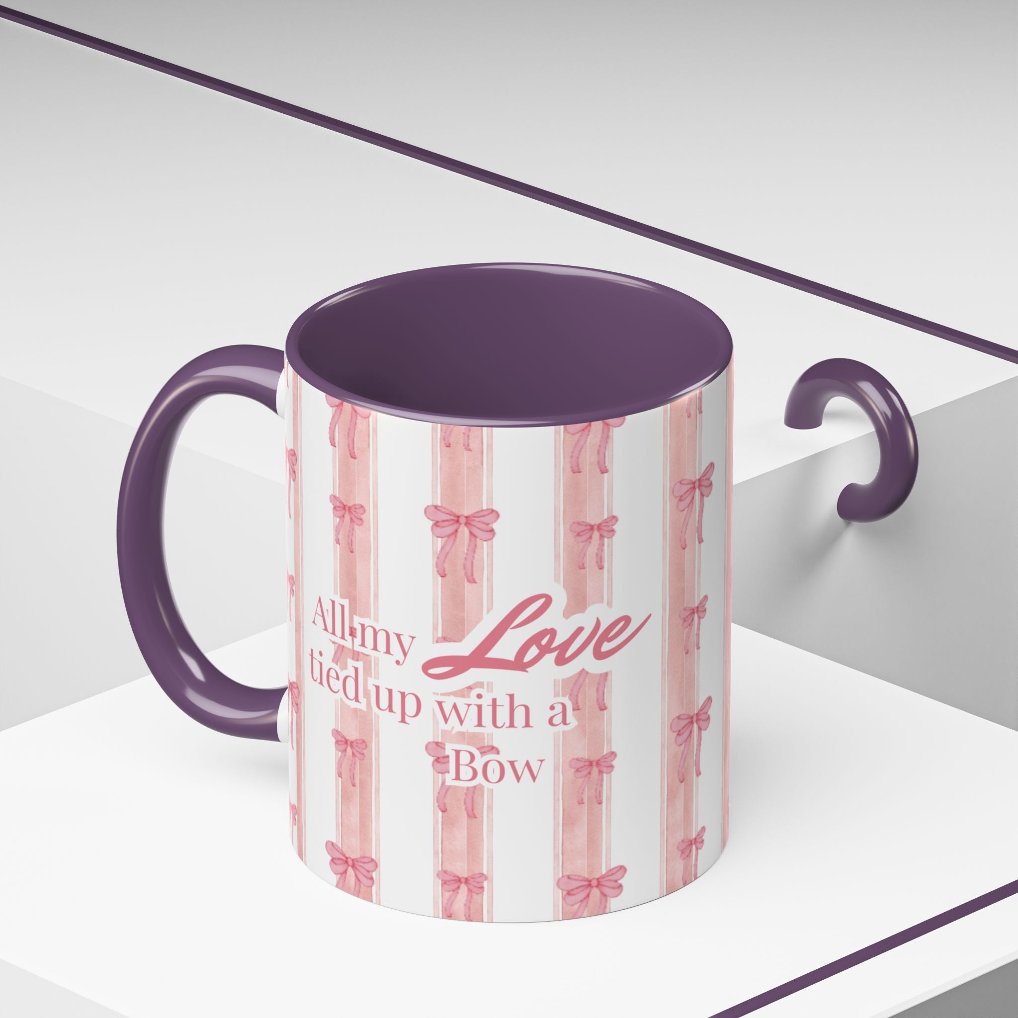 Pink Watercolor Bows Accent Mug | 11oz 15oz