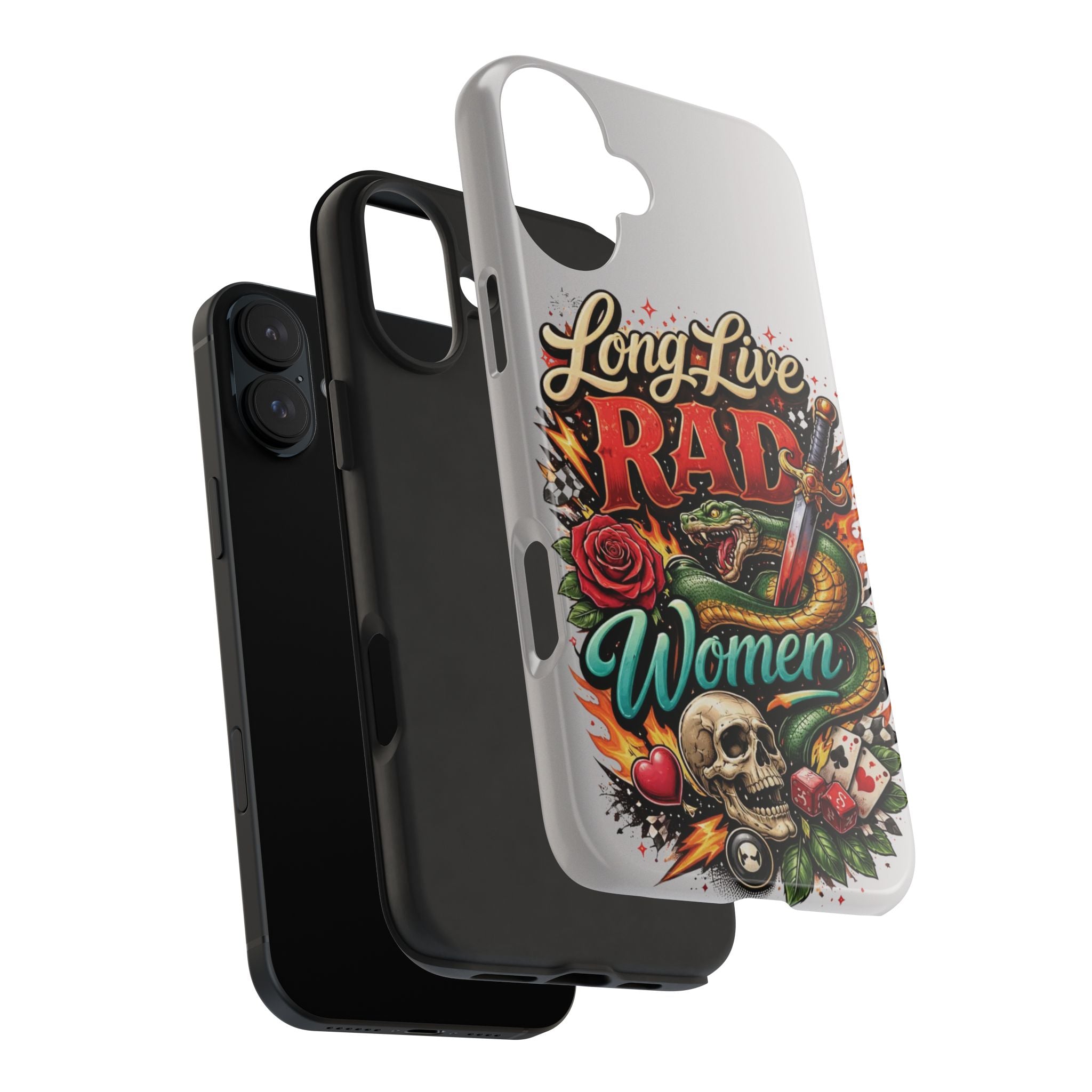 Long Live Rad Women Tough Phone Case — Retro Tattoo Floral Skull Design