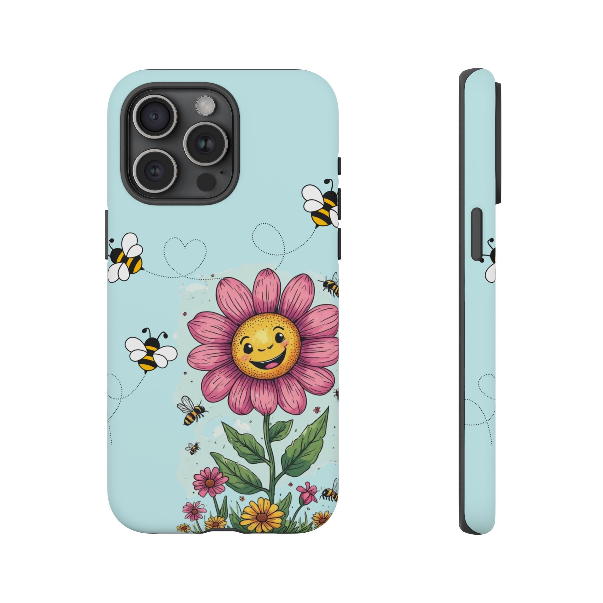 Cute Bee & Smiley Flower Phone Case — Floral Garden Protective Cover