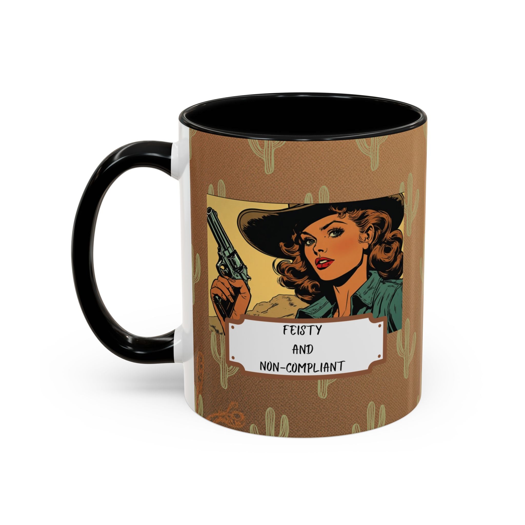 Feisty & Non-Compliant with a Southwest Flare Coffee Mug – Rustic Desert Pattern