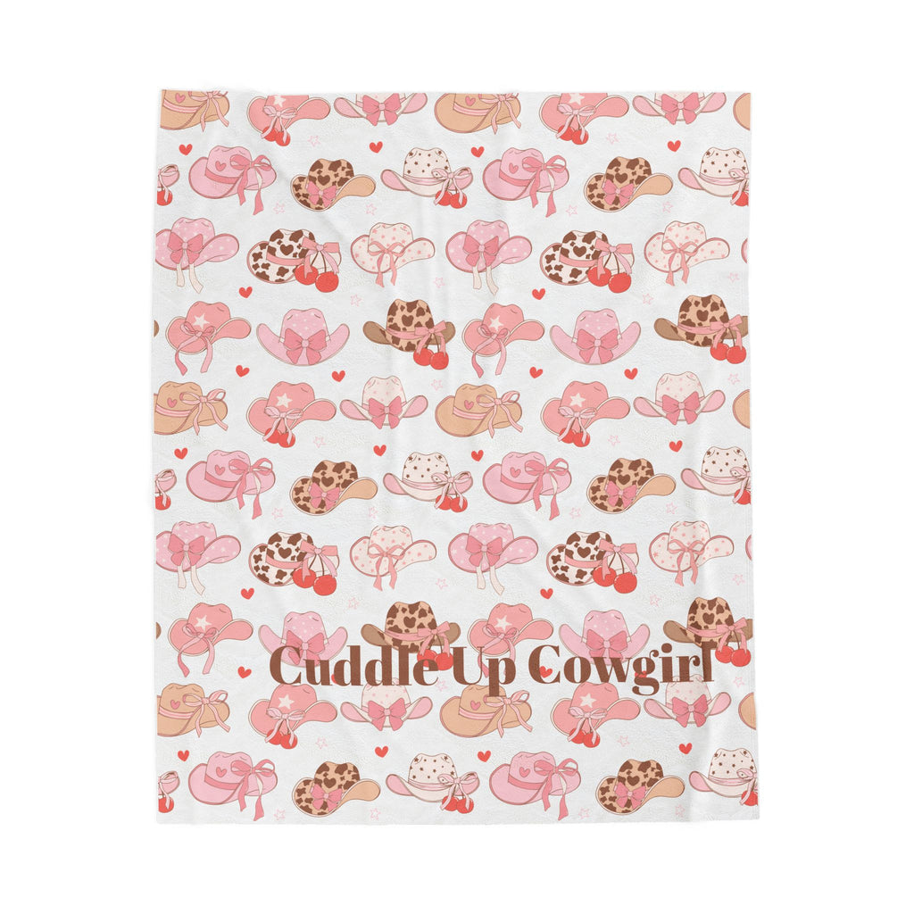 Cuddle Up Cowgirl Velveteen Plush Blanket — Pink Cowgirl Hat Pattern Cozy Throw