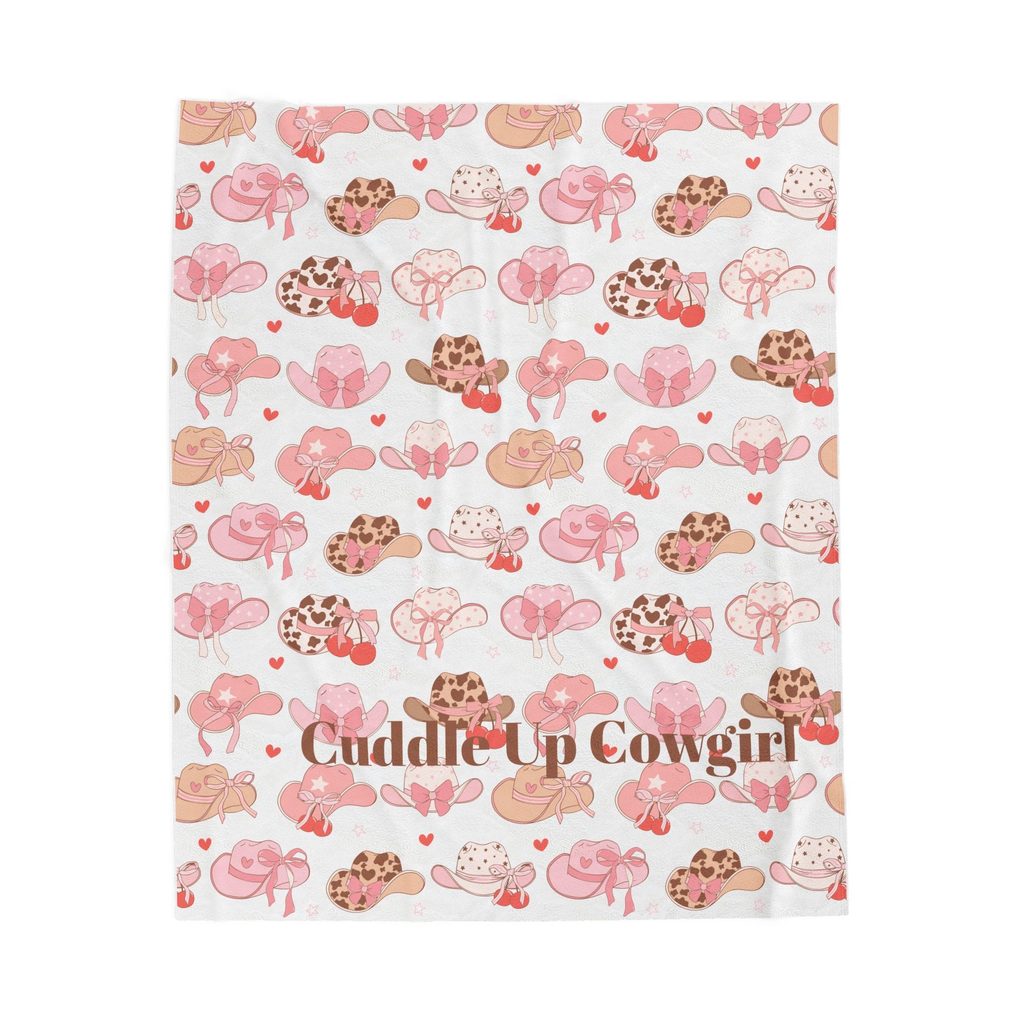 Cuddle Up Cowgirl Velveteen Plush Blanket — Pink Cowgirl Hat Pattern Cozy Throw