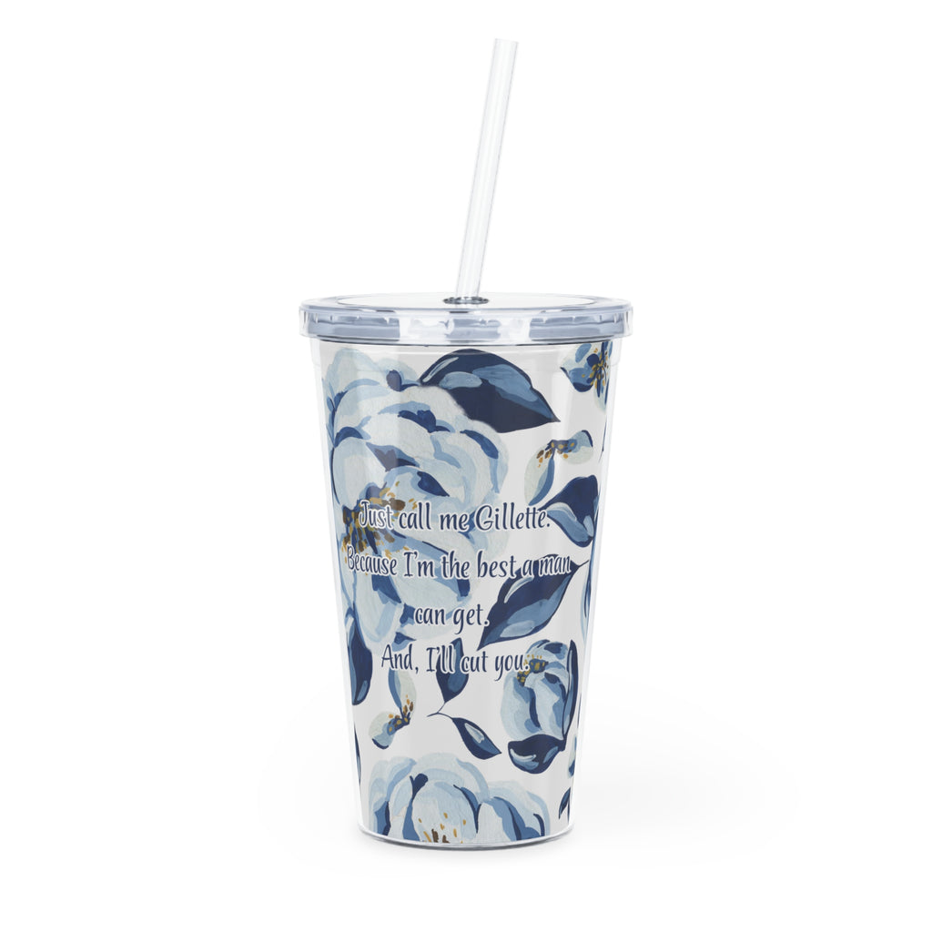 Blue Floral Insulated Tumbler with Straw — "Call Me Gillette" Quote