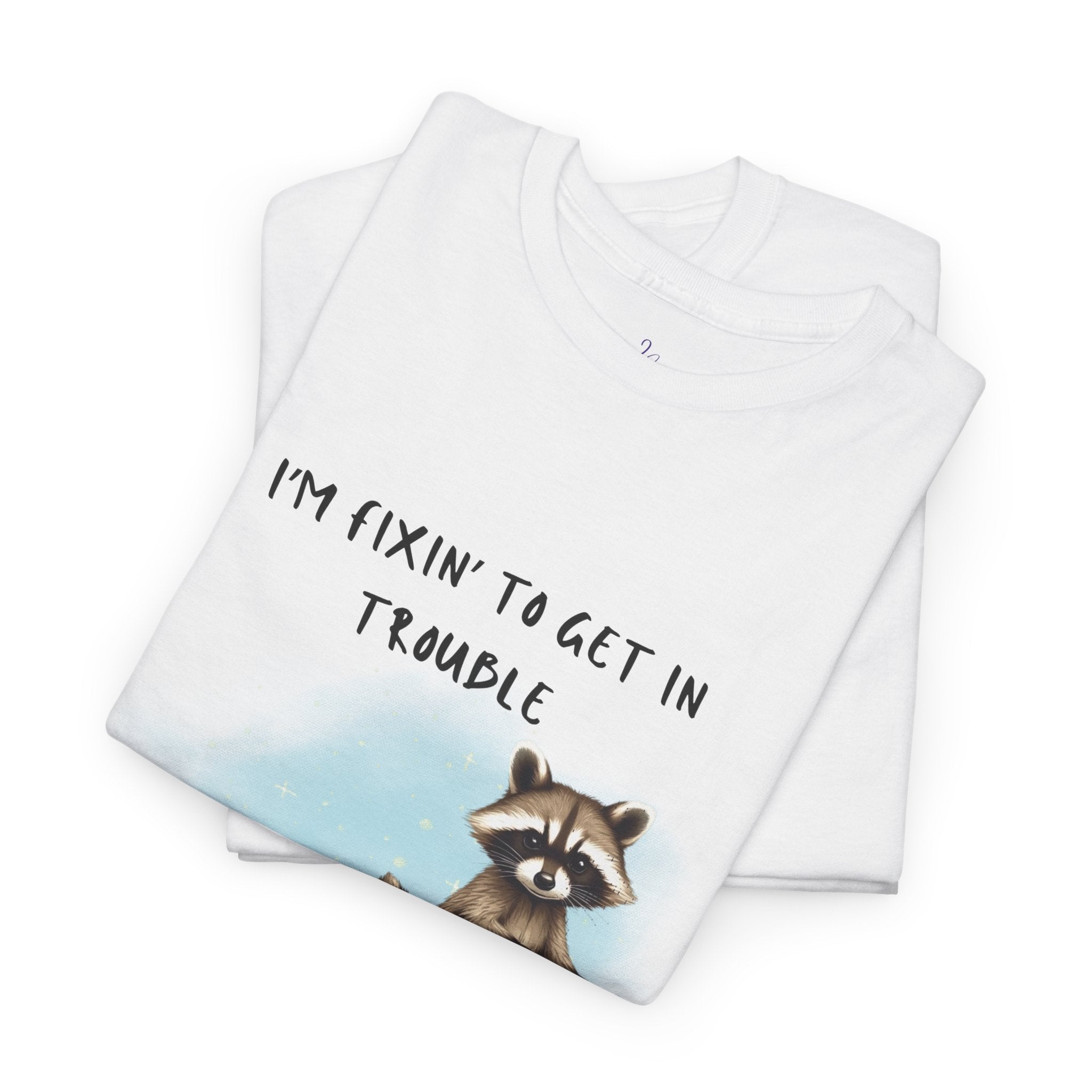Raccoon on Bicycle Tee - "I'm Fixin' to Get in Trouble, You Coming?" Cute Funny Graphic T-Shirt