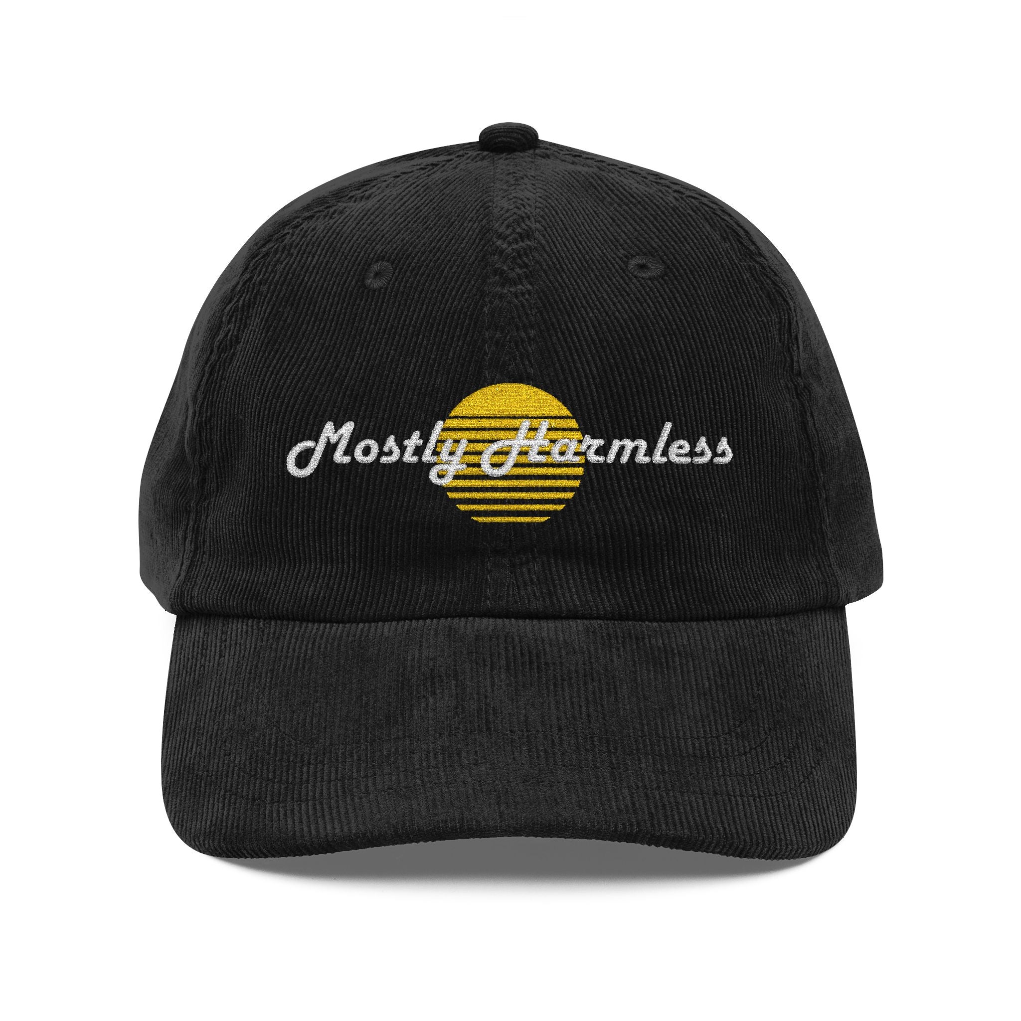 Mostly Harmless Embroidered Corduroy Cap — Vintage Sunset Baseball Hat