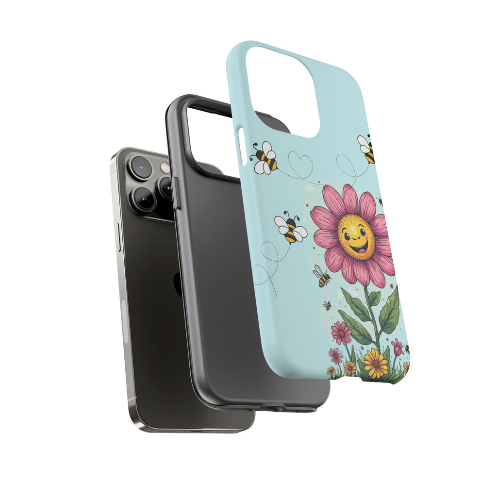 Cute Bee & Smiley Flower Phone Case — Floral Garden Protective Cover