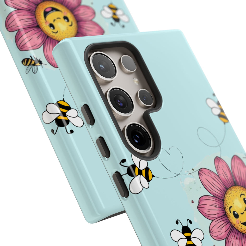 Cute Bee & Smiley Flower Phone Case — Floral Garden Protective Cover