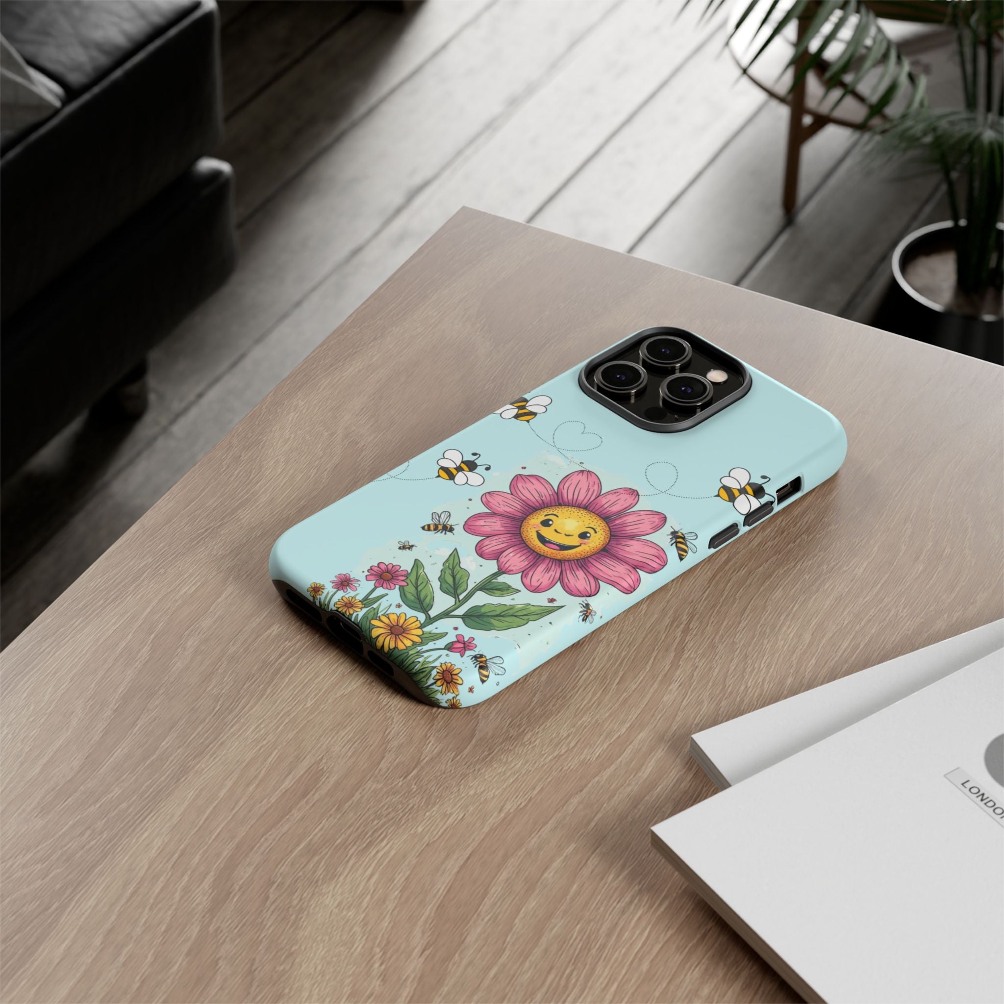 Cute Bee & Smiley Flower Phone Case — Floral Garden Protective Cover