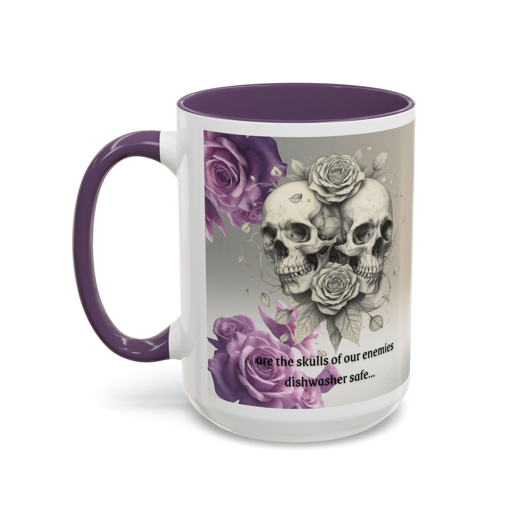 Coffee Mug — 'Waiting For A Friend' Purple Roses & Skull Accent