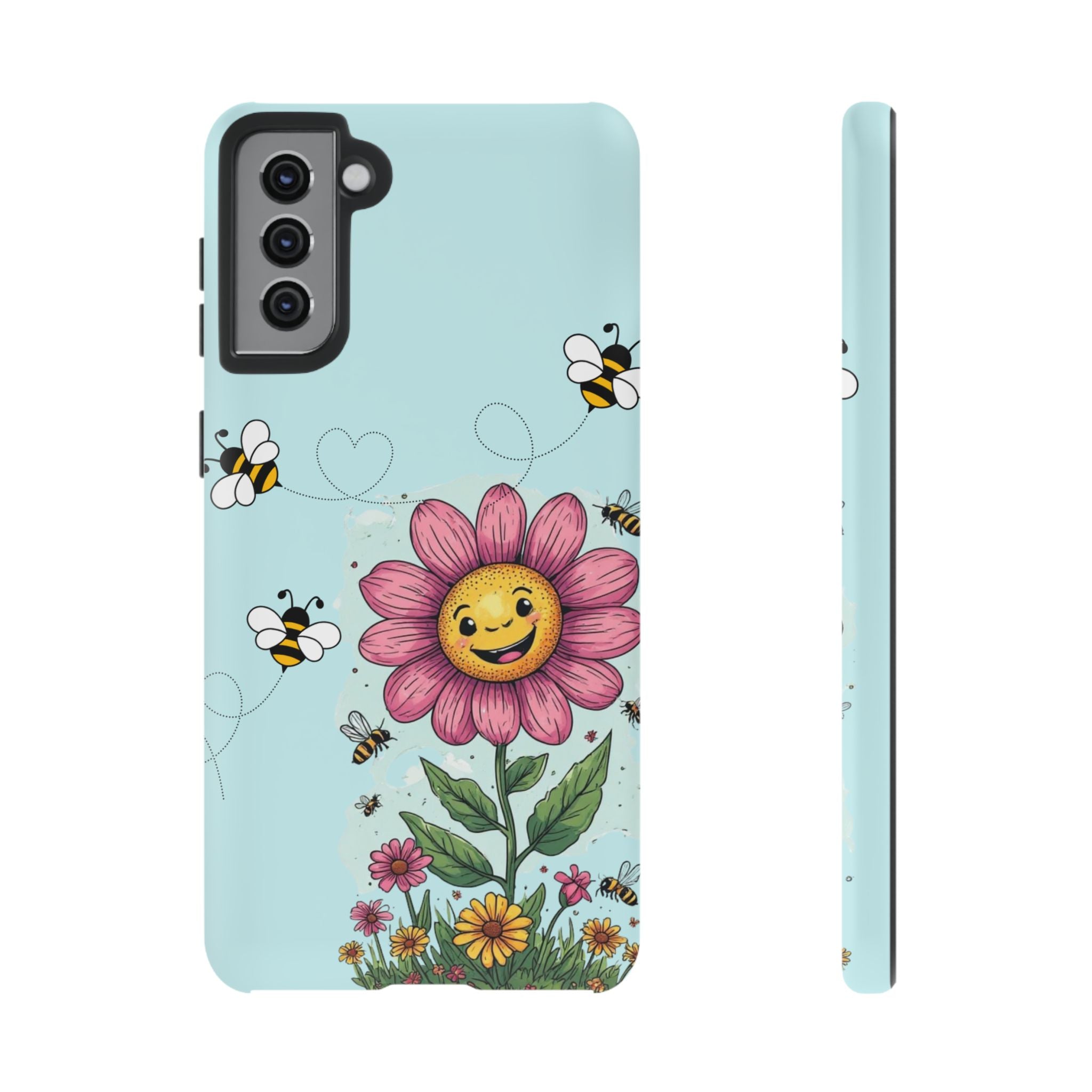Cute Bee & Smiley Flower Phone Case — Floral Garden Protective Cover