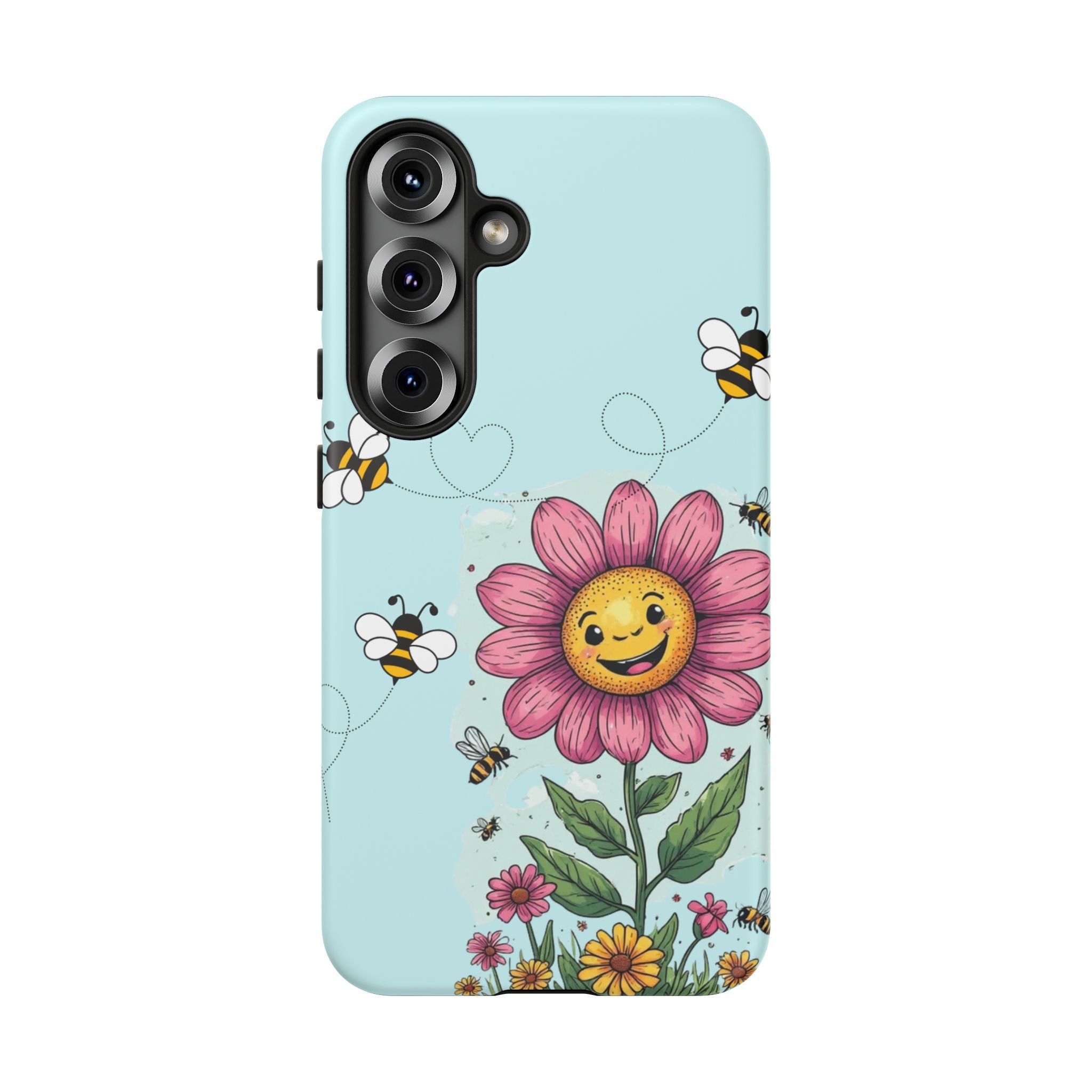 Cute Bee & Smiley Flower Phone Case — Floral Garden Protective Cover
