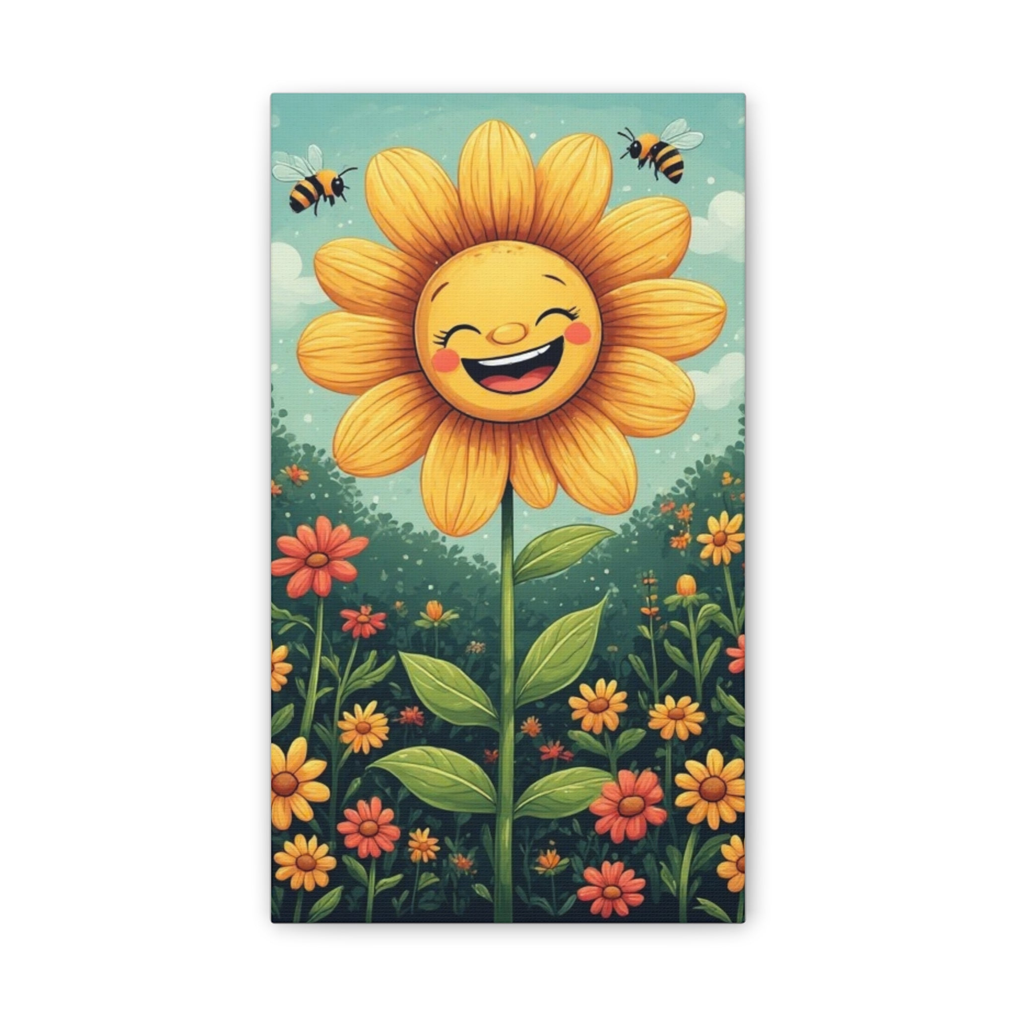 Happy Sunflower Canvas Wall Art — Cheerful Floral Nursery Decor