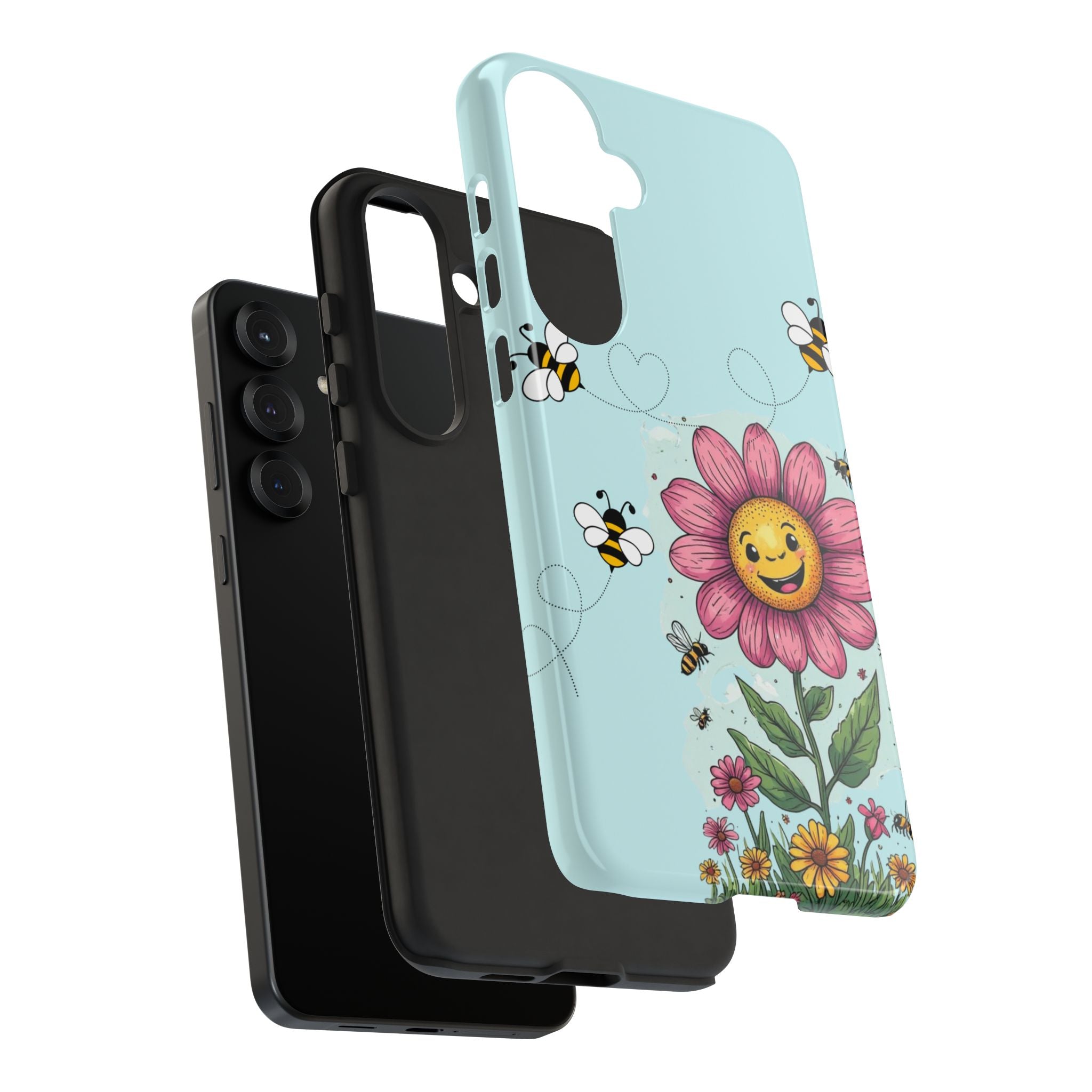 Cute Bee & Smiley Flower Phone Case — Floral Garden Protective Cover