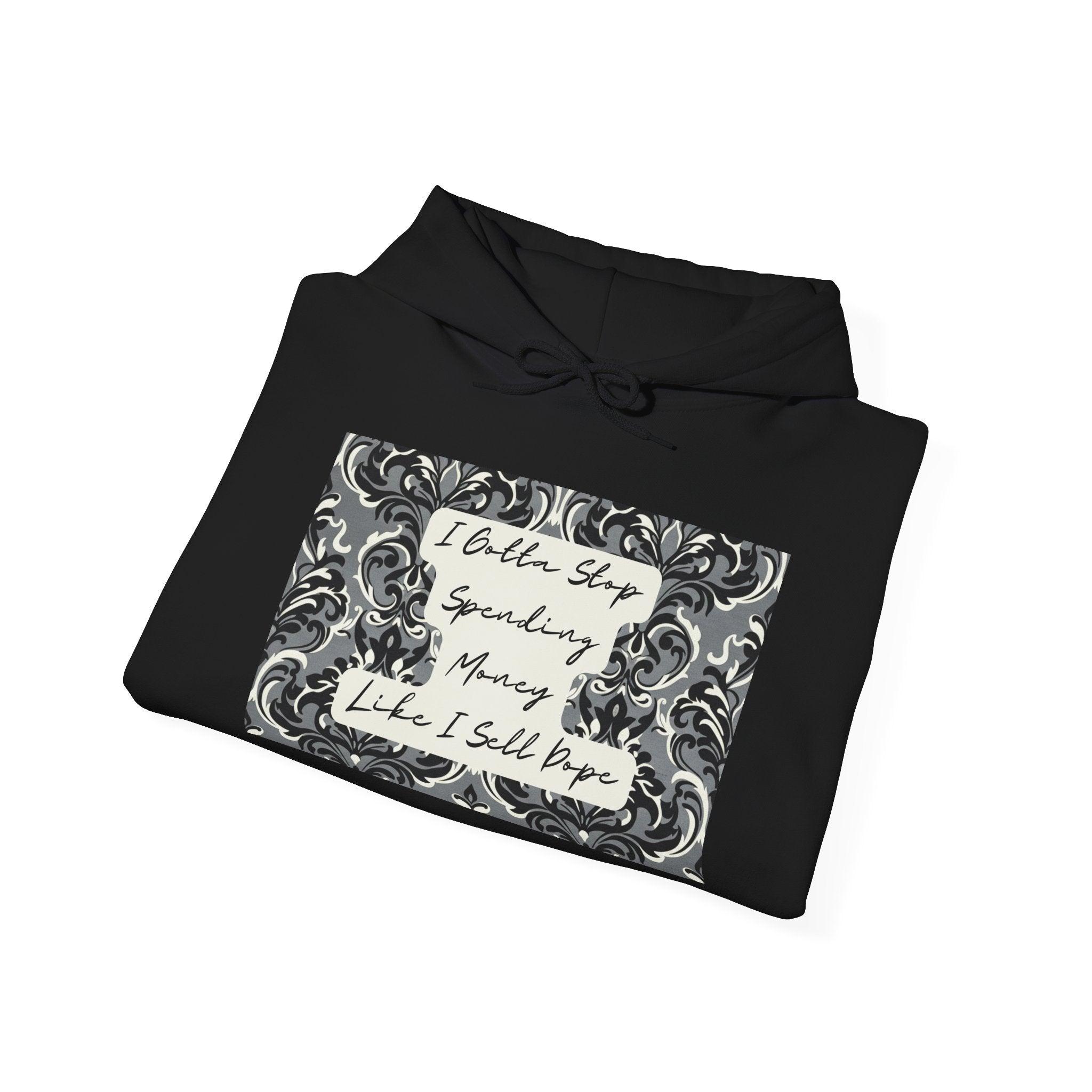 Quote Hoodie — "Gotta Stop" Baroque Print Graphic Pullover
