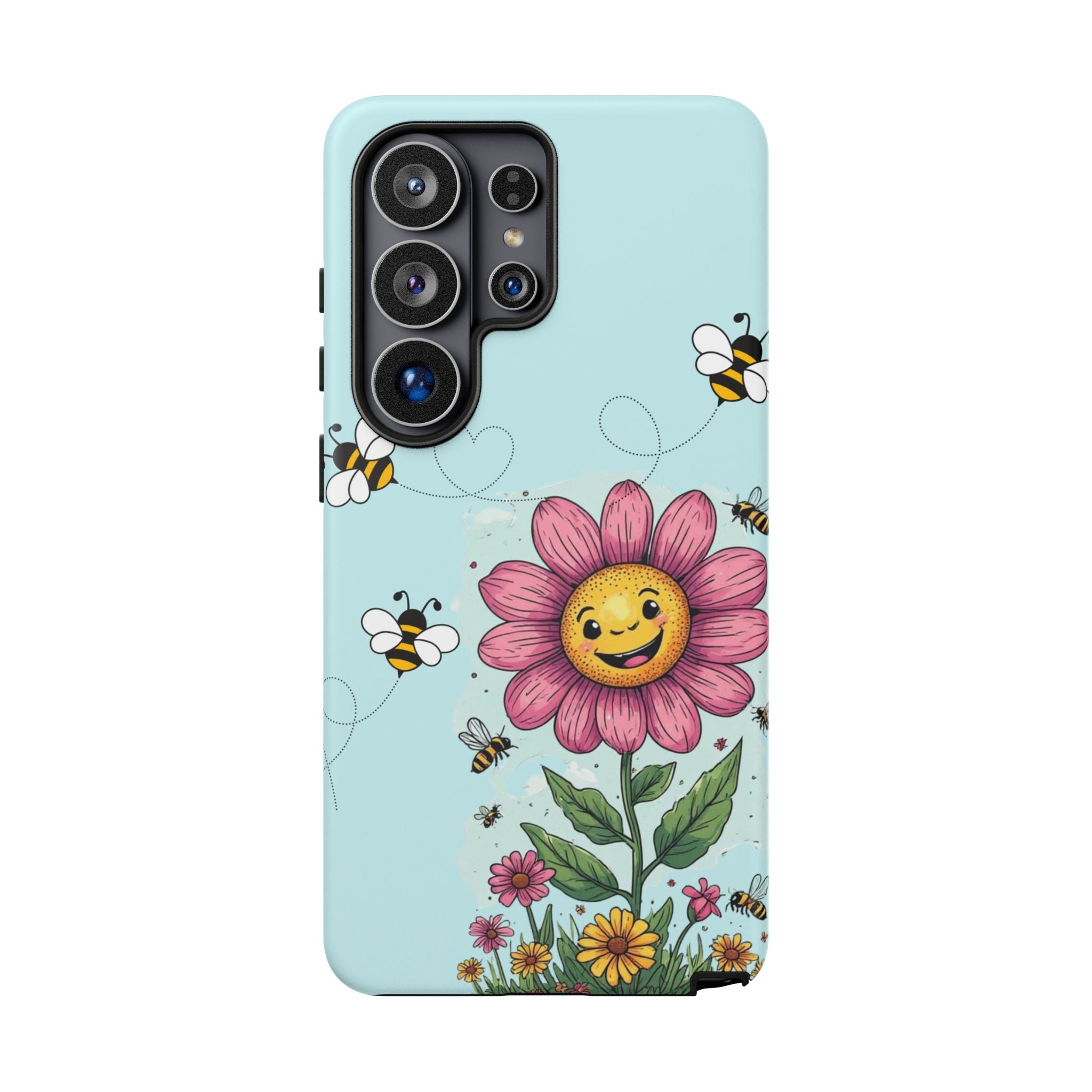 Cute Bee & Smiley Flower Phone Case — Floral Garden Protective Cover