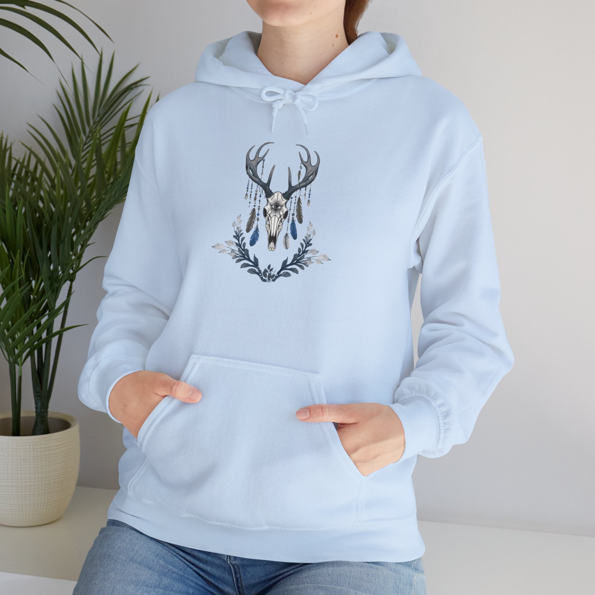 Deer Antler Floral Hoodie – Woodland Nature Graphic Sweatshirt