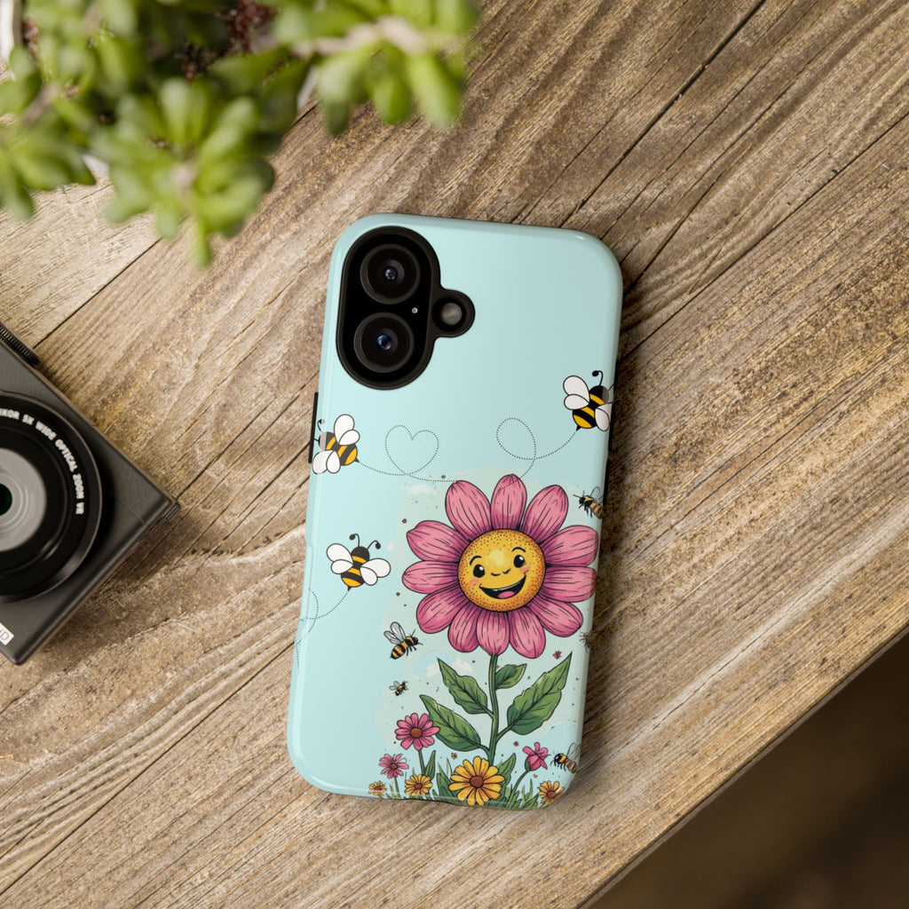 Cute Bee & Smiley Flower Phone Case — Floral Garden Protective Cover