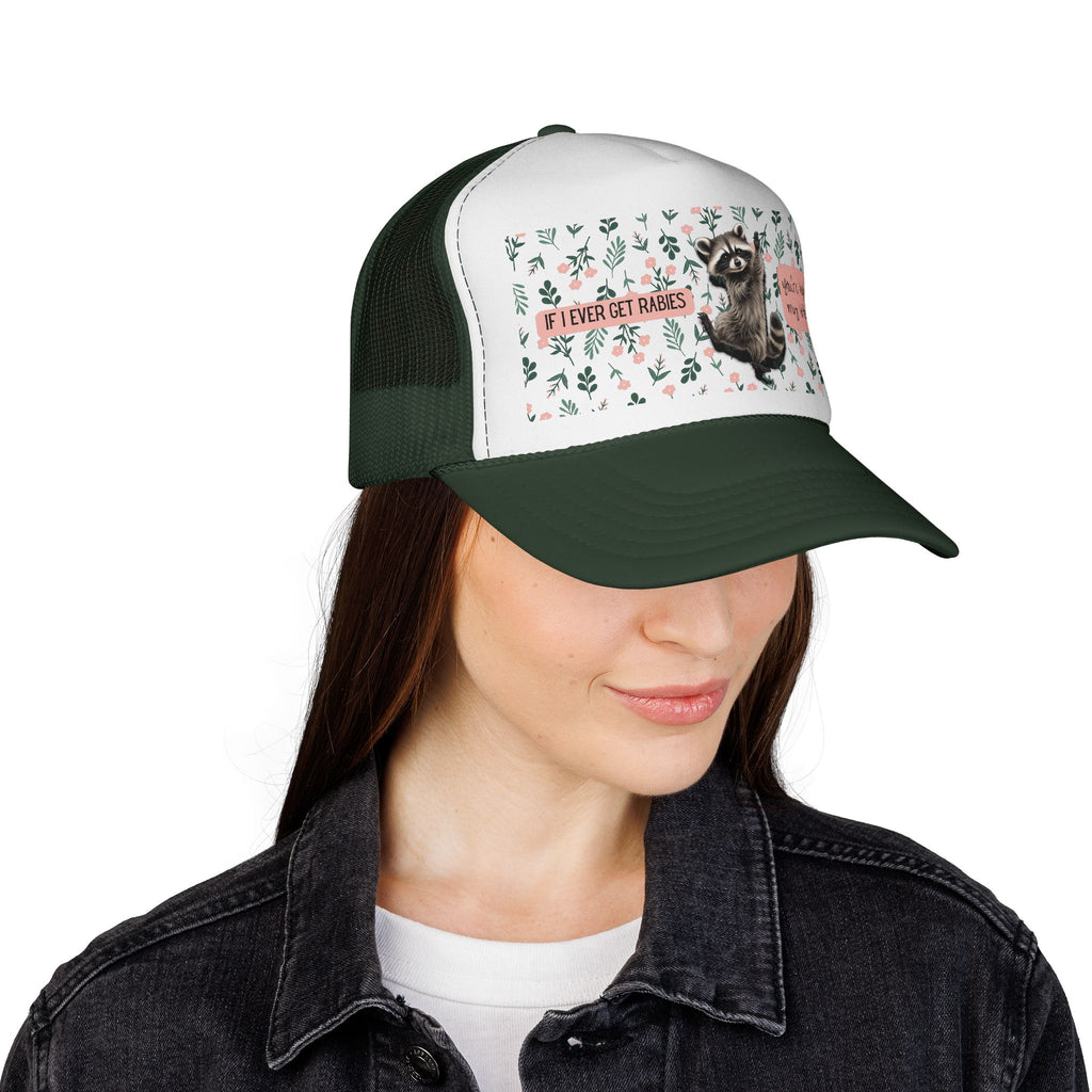 Raccoon Floral Trucker Cap — "If I Ever Get Rabies" Funny Racoon Hat