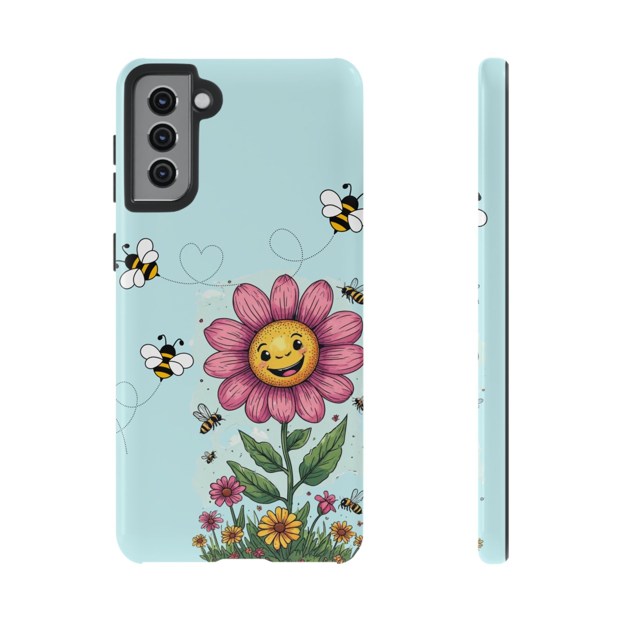 Cute Bee & Smiley Flower Phone Case — Floral Garden Protective Cover