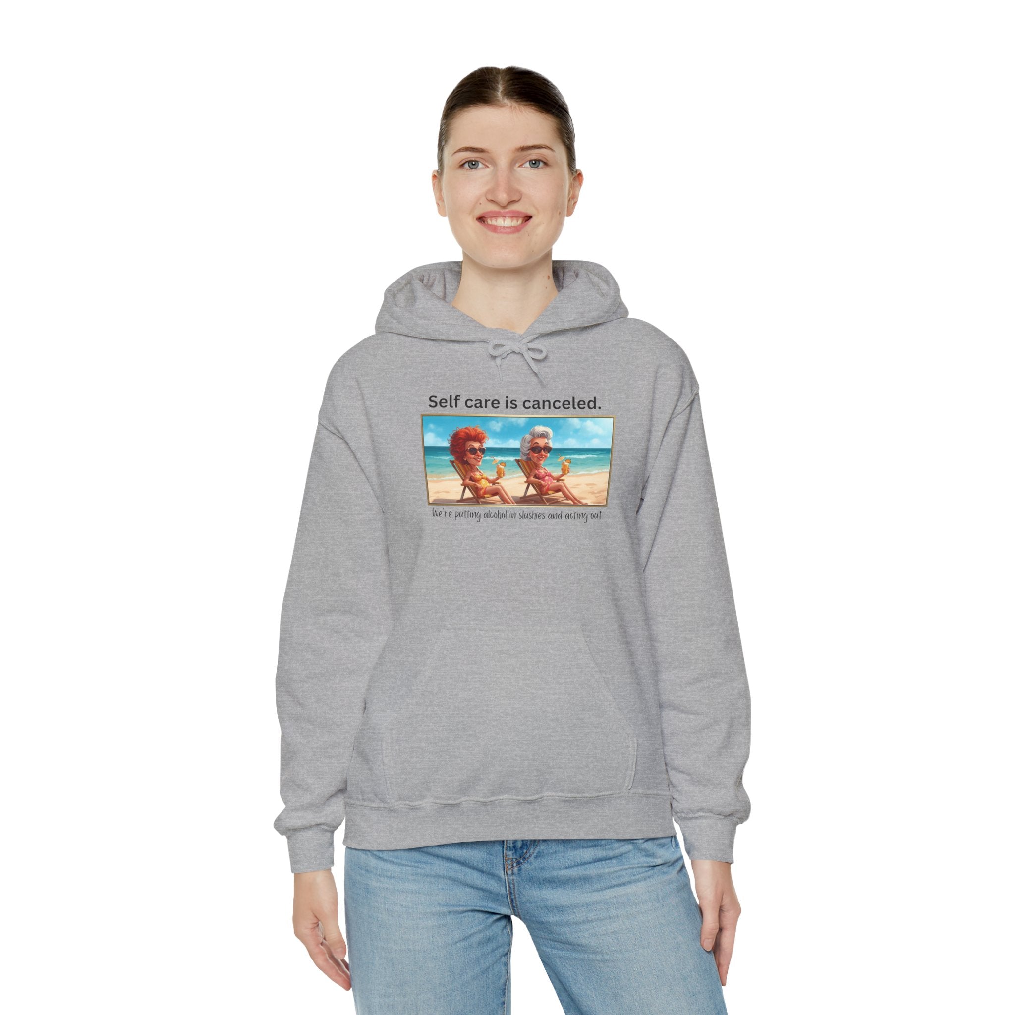 Hoodie — "Self care is canceled." Beach Vintage Photo Pullover