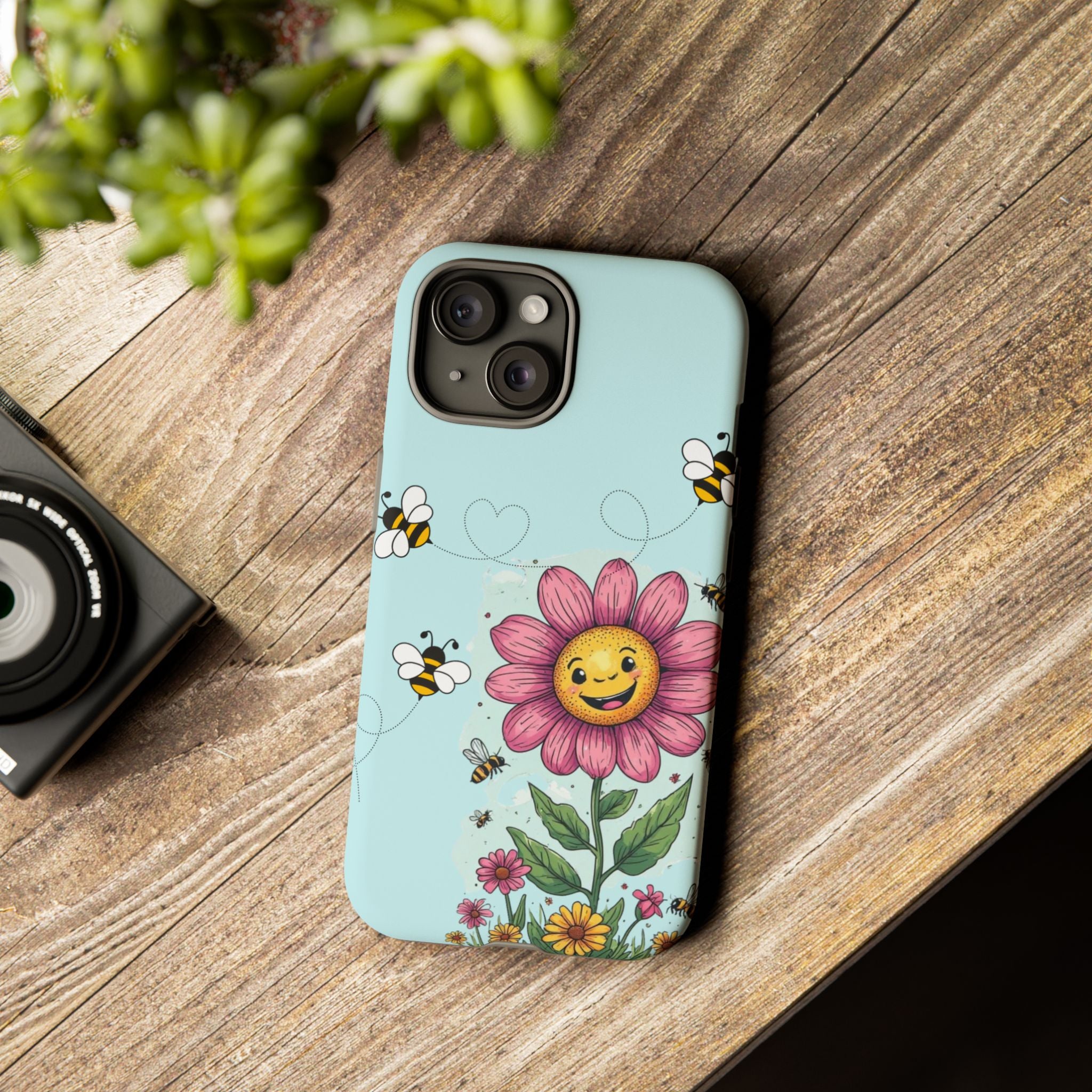 Cute Bee & Smiley Flower Phone Case — Floral Garden Protective Cover