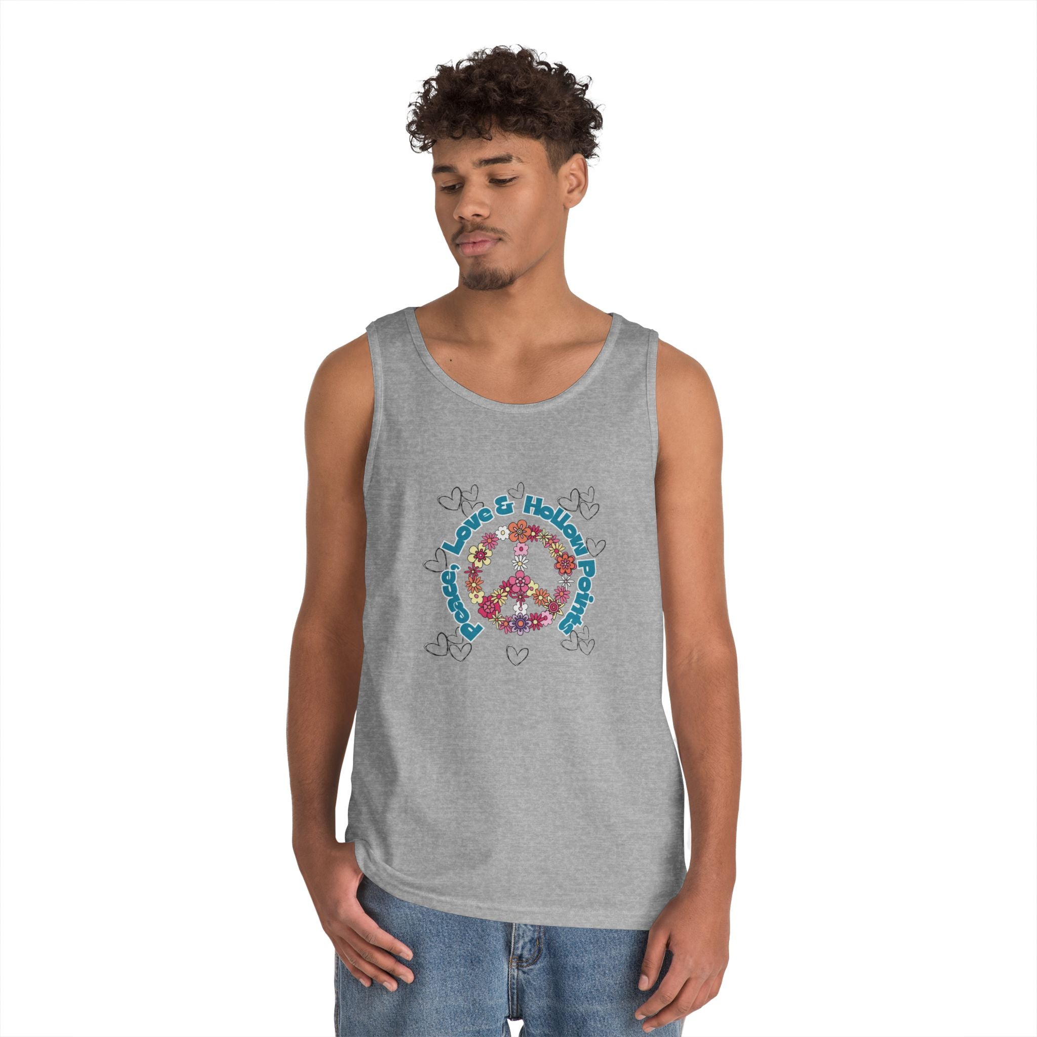 Peace, Love, Hollow Points Floral Tank — Funny Quote Graphic Tank Top