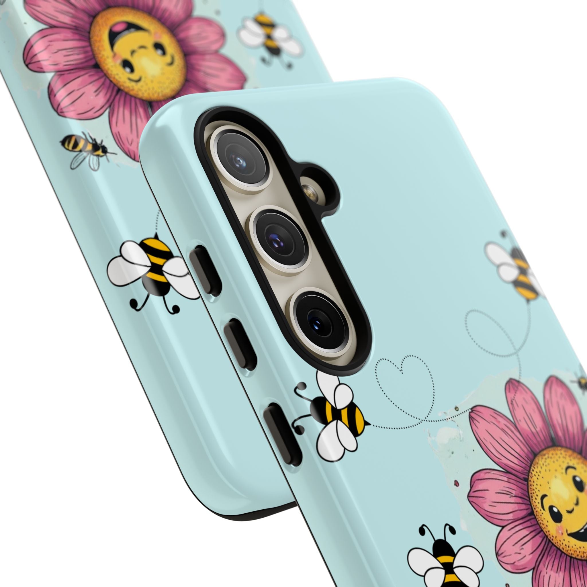 Cute Bee & Smiley Flower Phone Case — Floral Garden Protective Cover