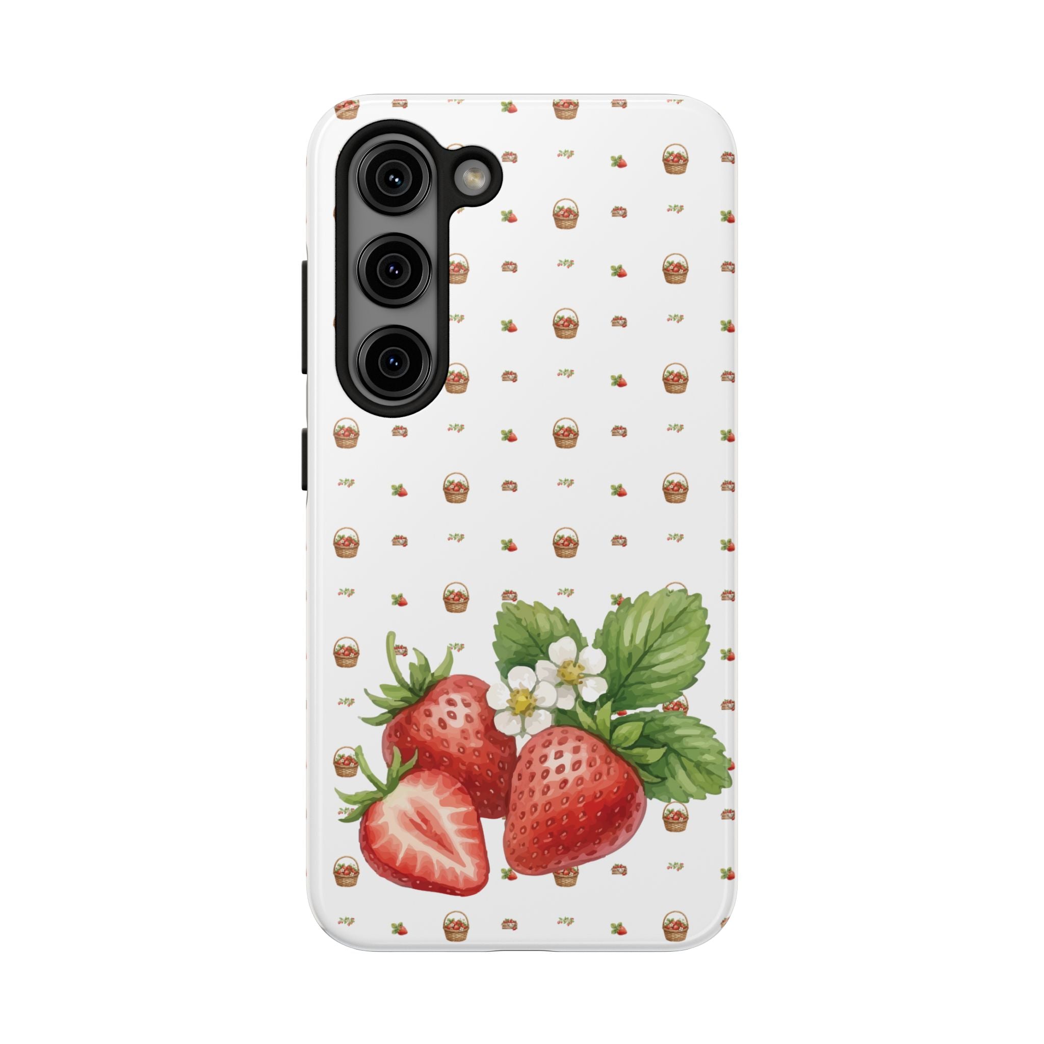 Strawberry Pattern Tough Phone Case — Vintage Botanical Fruit Design