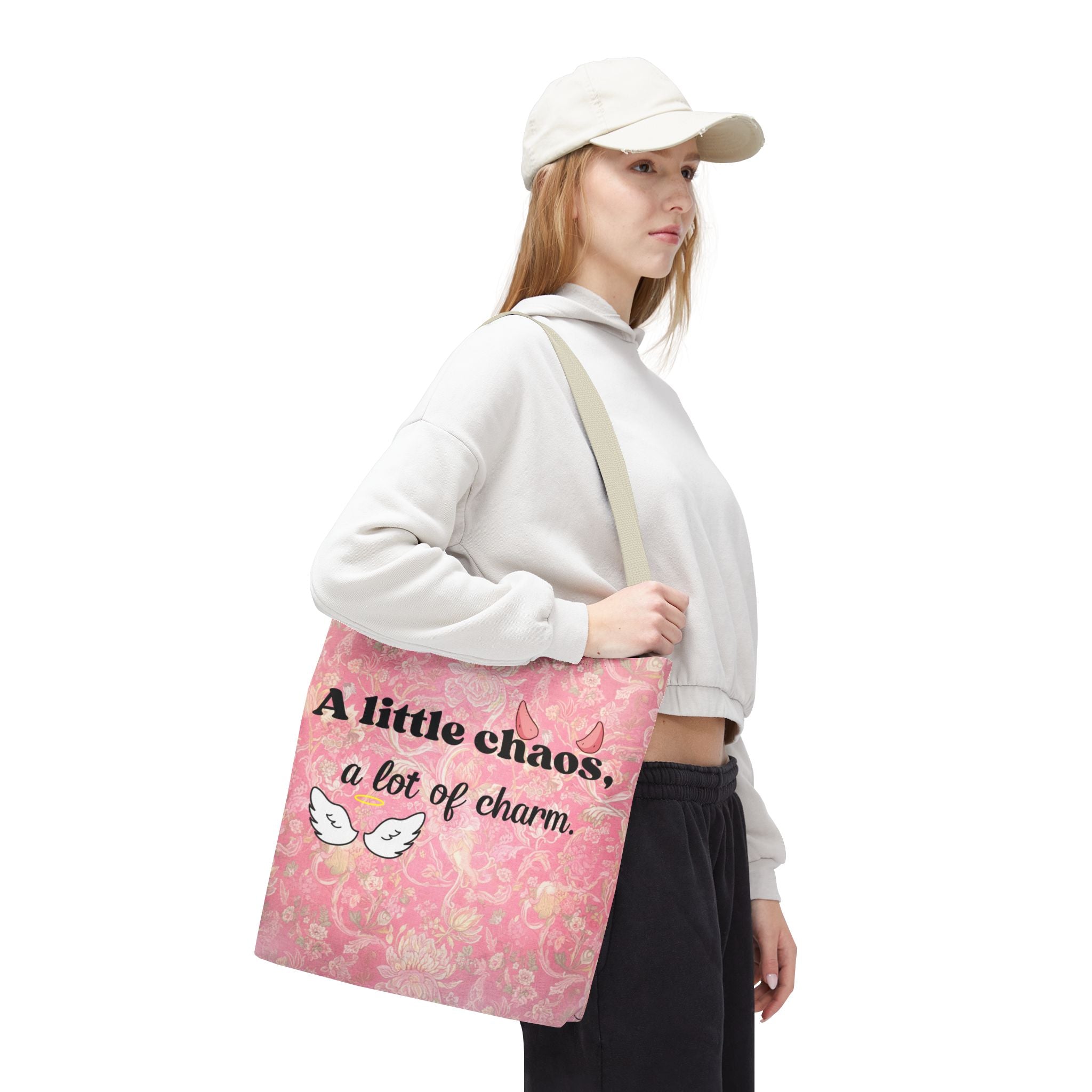 Charming Chaos Pink Tote Bag — "A Little Chaos, A Lot of Charm" All-Over-Print