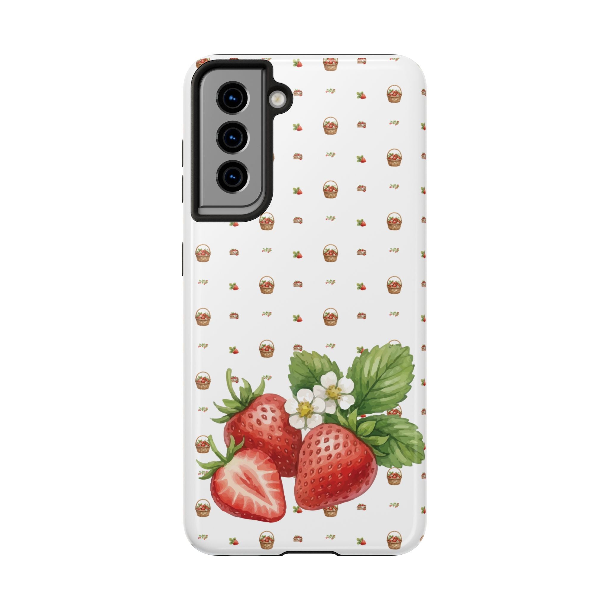 Strawberry Pattern Tough Phone Case — Vintage Botanical Fruit Design