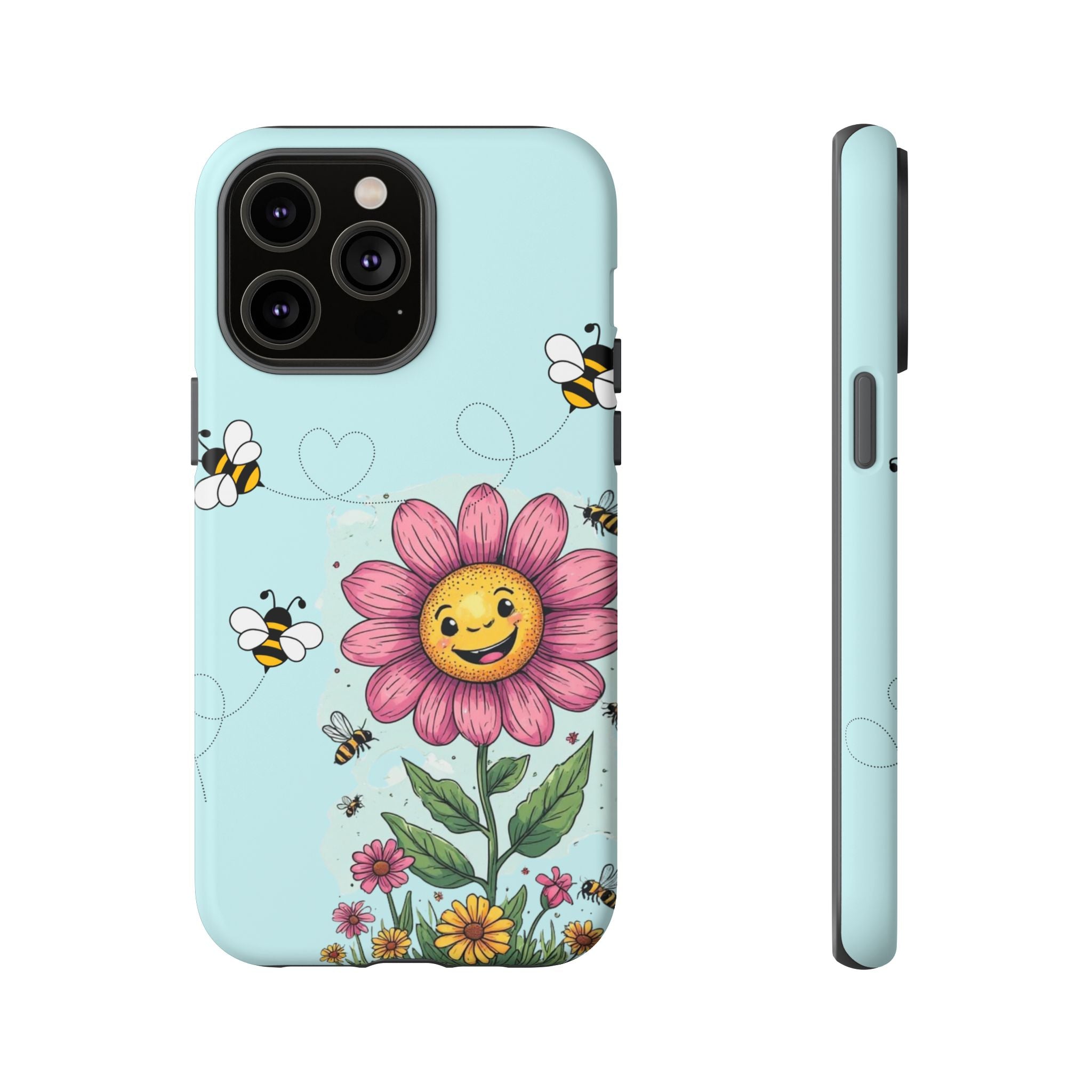 Cute Bee & Smiley Flower Phone Case — Floral Garden Protective Cover