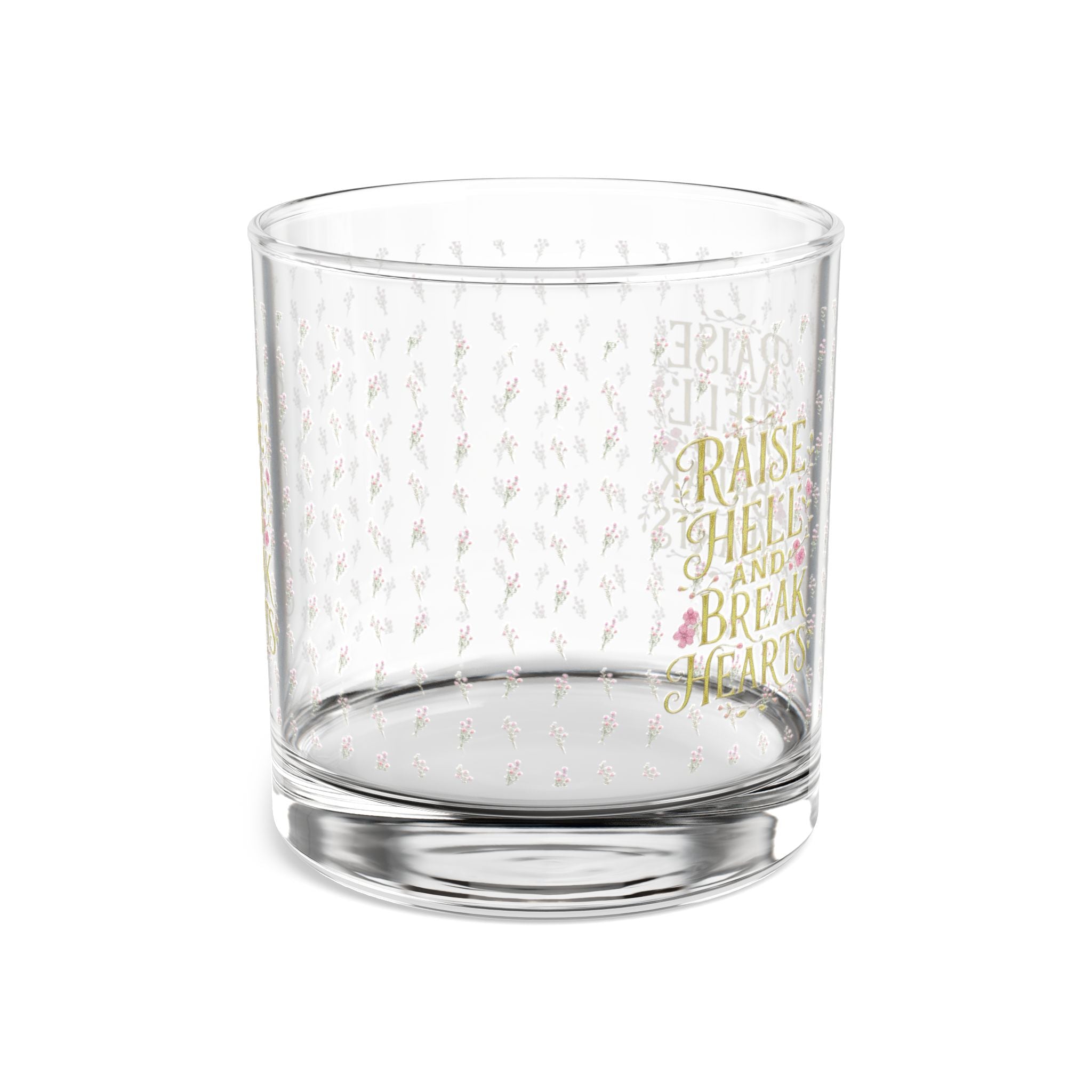 10oz Rocks Glass — “Raise Hell and Break Hearts” Pink Watercolor Cocktail Glass