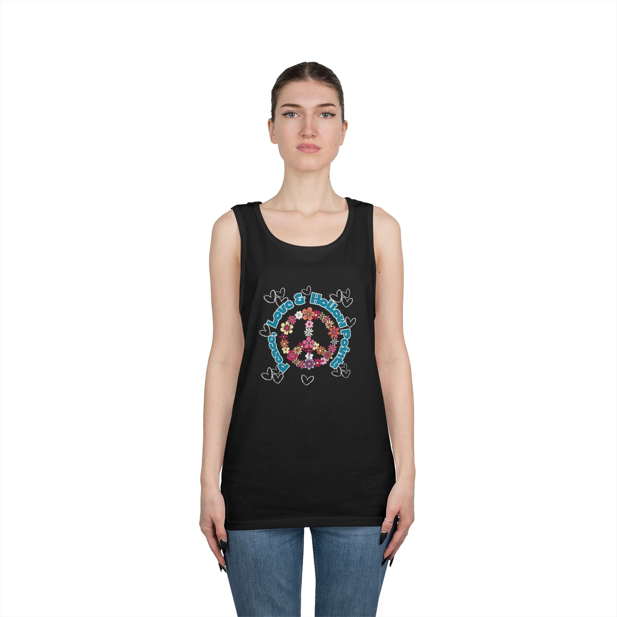 Peace, Love, Hollow Points Floral Tank — Funny Quote Graphic Tank Top