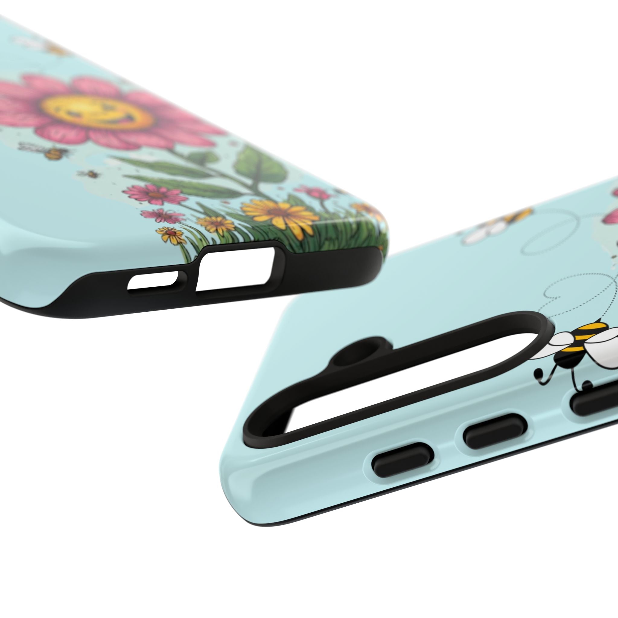 Cute Bee & Smiley Flower Phone Case — Floral Garden Protective Cover