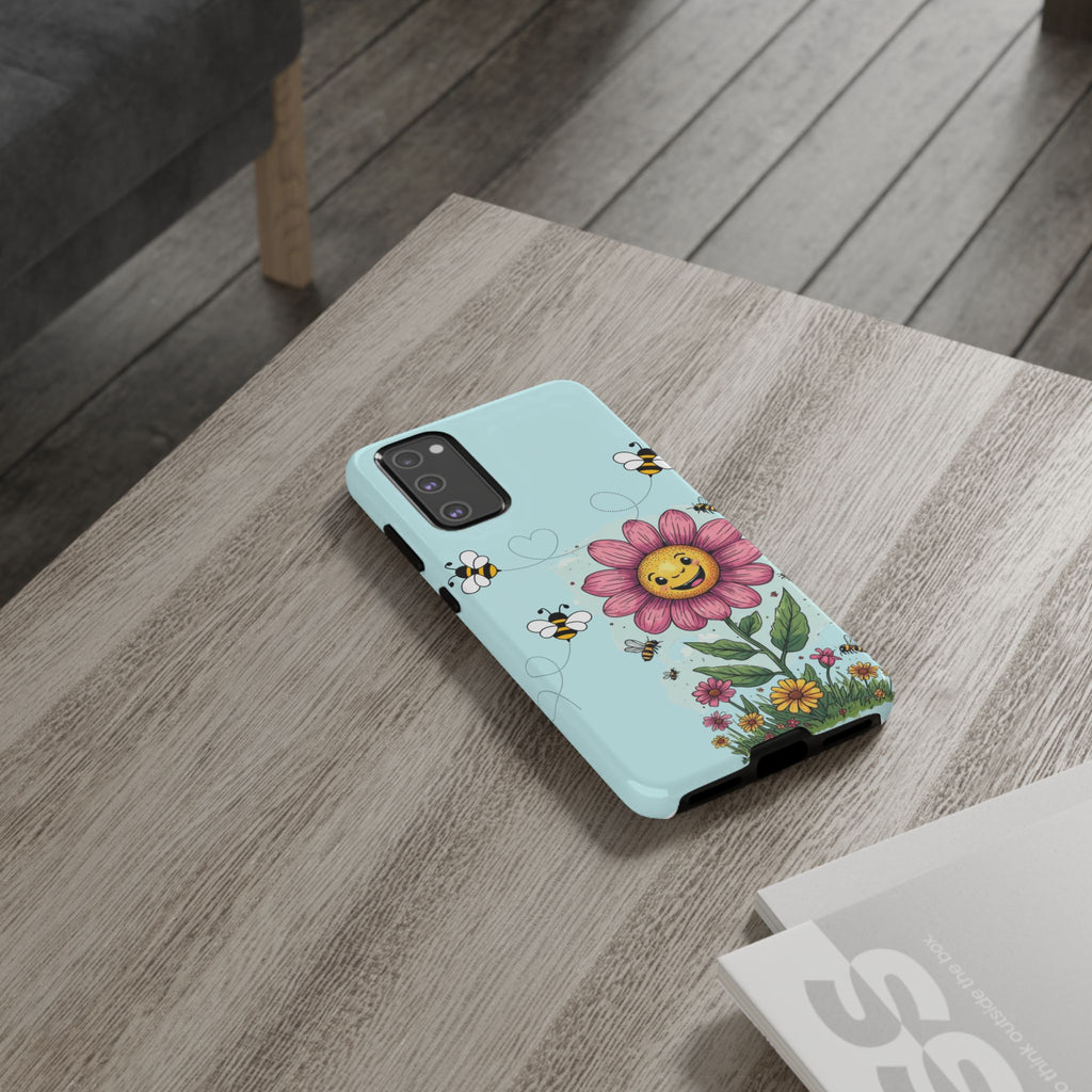 Cute Bee & Smiley Flower Phone Case — Floral Garden Protective Cover